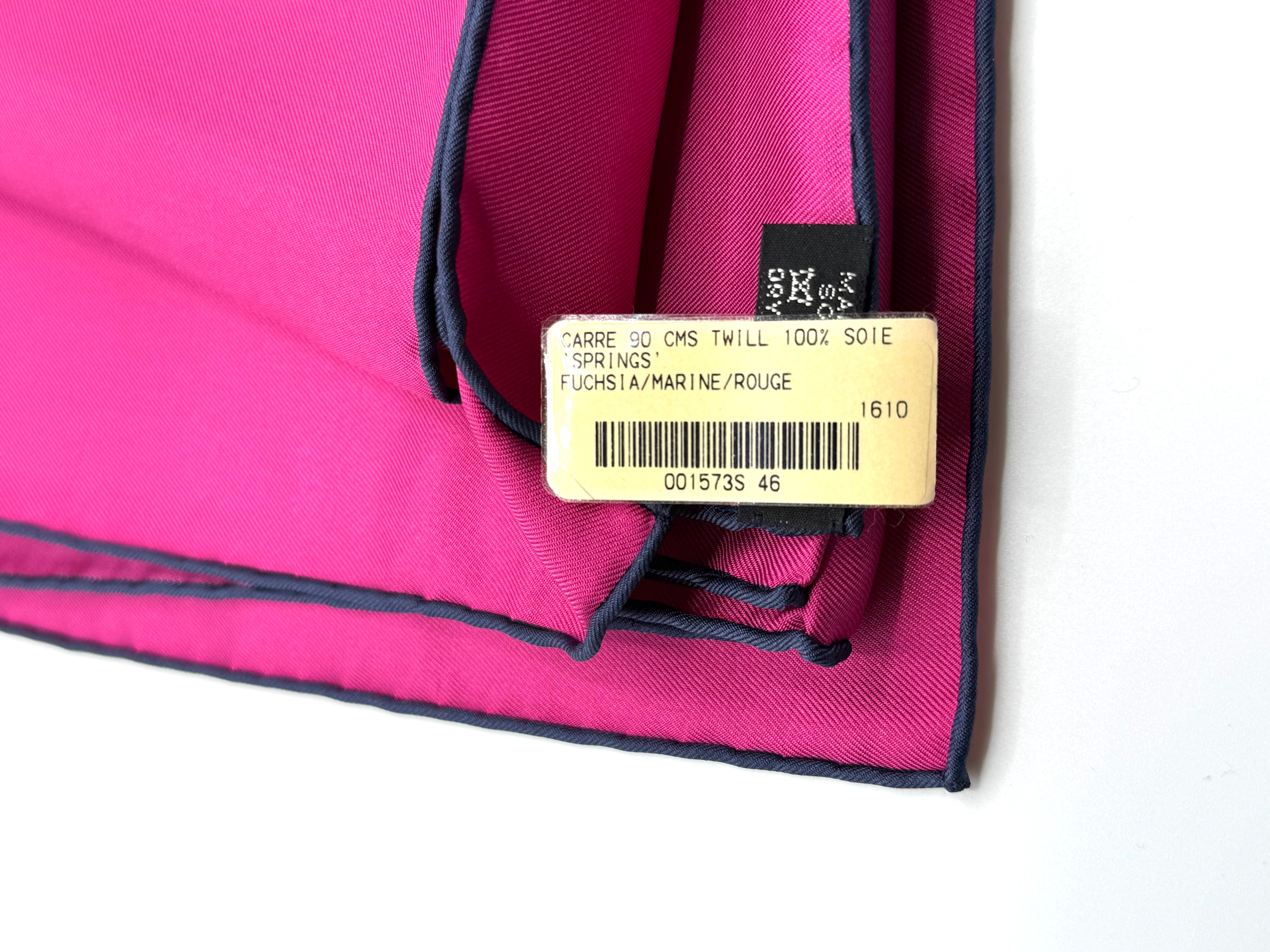 Hermès 90cm Silk Scarf Springs Marine Fuchsia Rouge