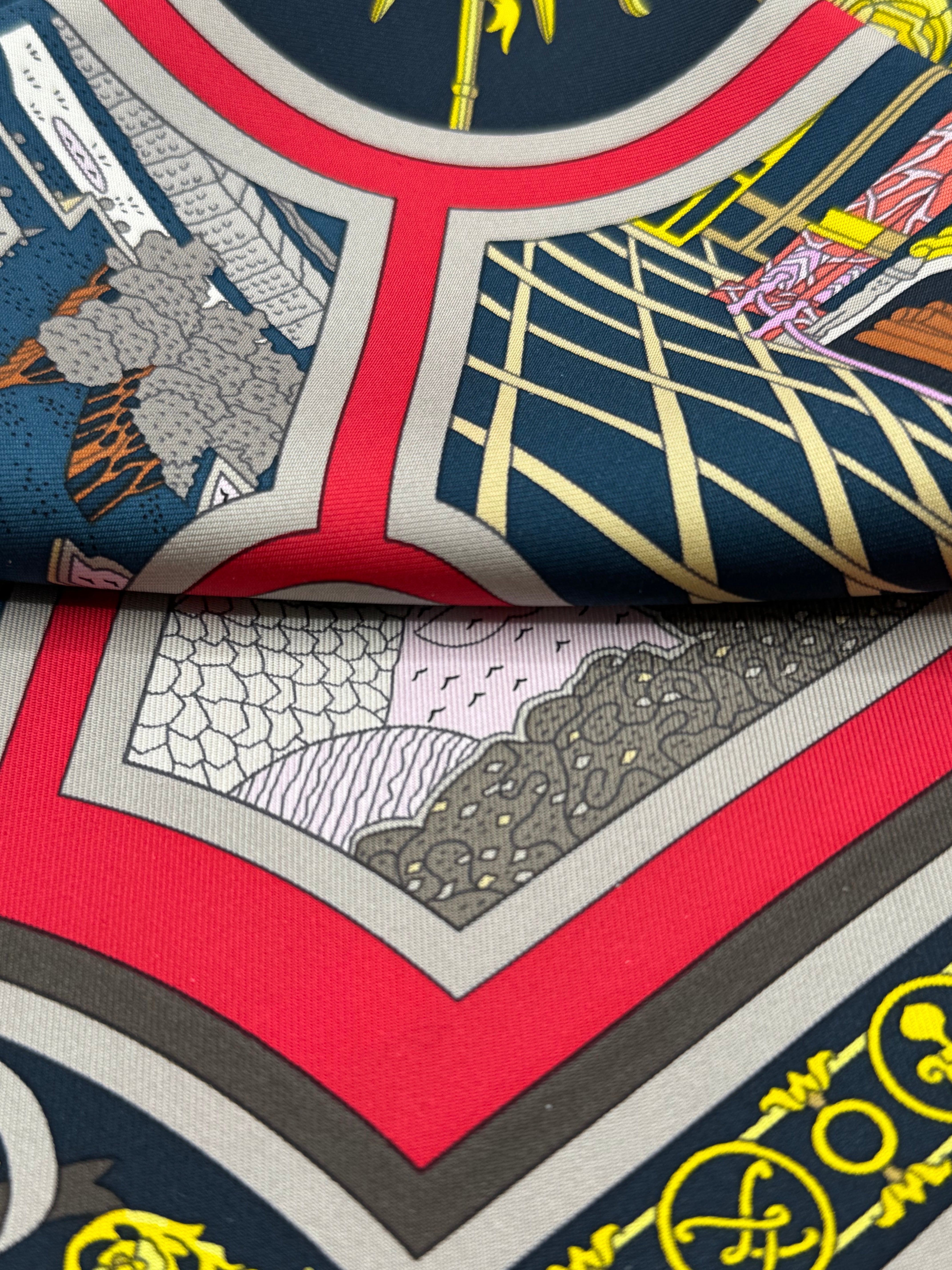 Hermès Silk Flanerie A Versailles Scarf 90 Ardoise Rouge Jaune