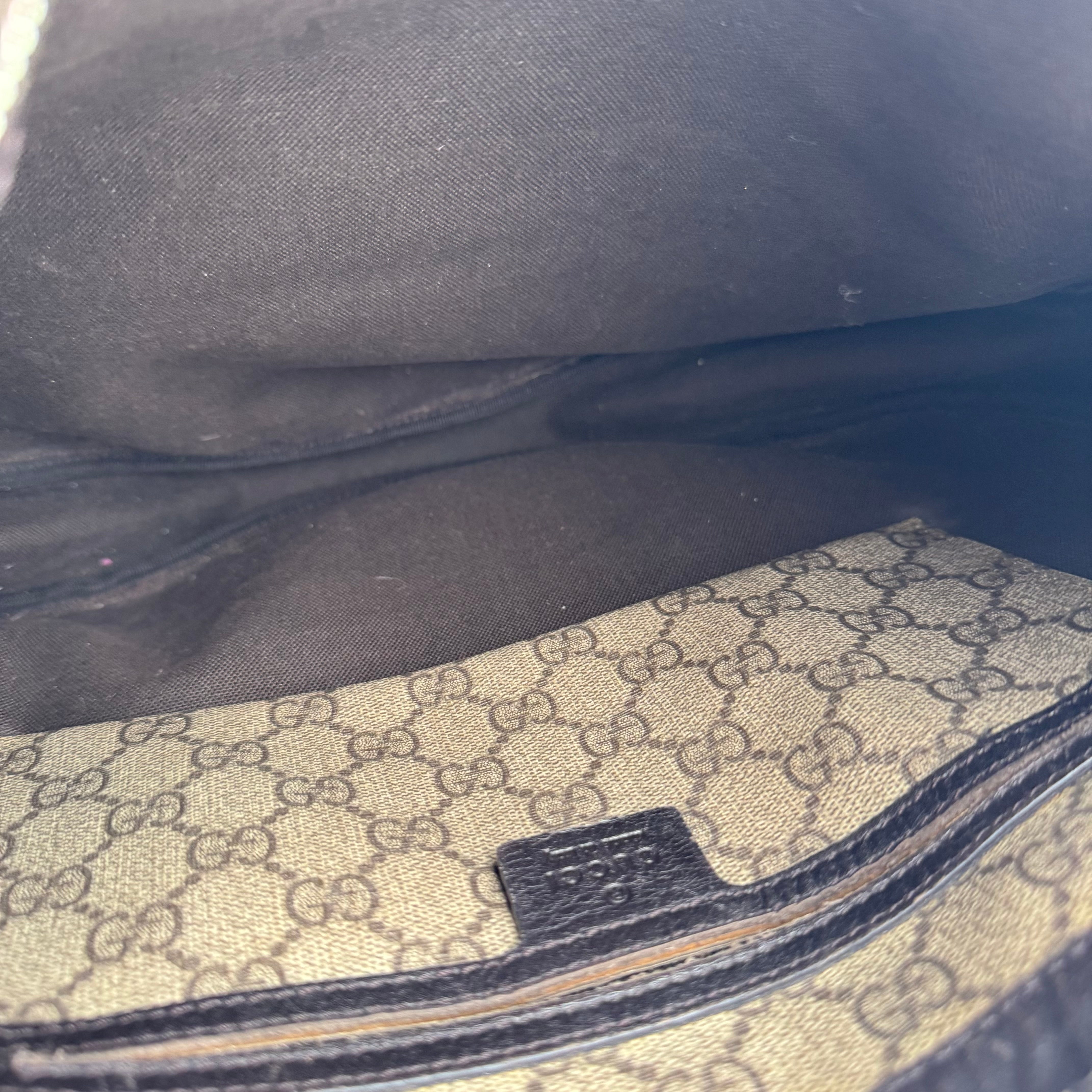 J1167 Gucci Brown GG Supreme Canvas and Patent Leather Hobo- Pre Owned