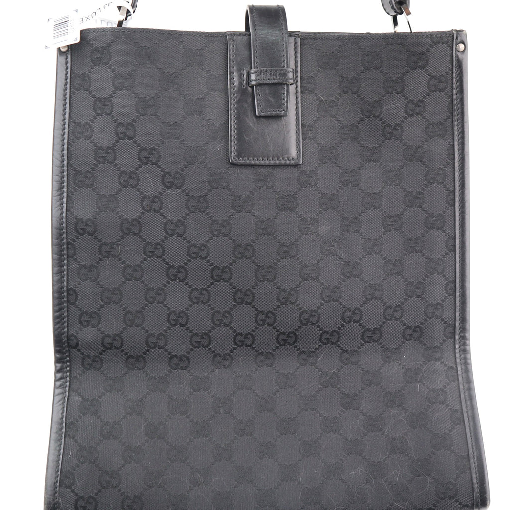 C2613# Gucci Tote Bag Black GG Canvas Vertical | Pre-Owned Excellent Black GG Monogram Canvas