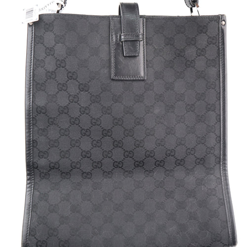 C2613# Gucci Tote Bag Black GG Canvas Vertical | Pre-Owned Excellent Black GG Monogram Canvas