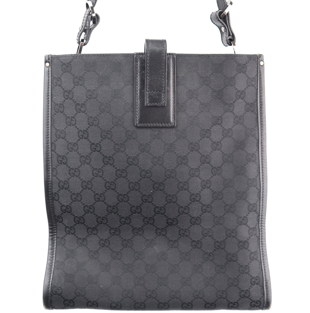 C2613# Gucci Tote Bag Black GG Canvas Vertical | Pre-Owned Excellent Black GG Monogram Canvas