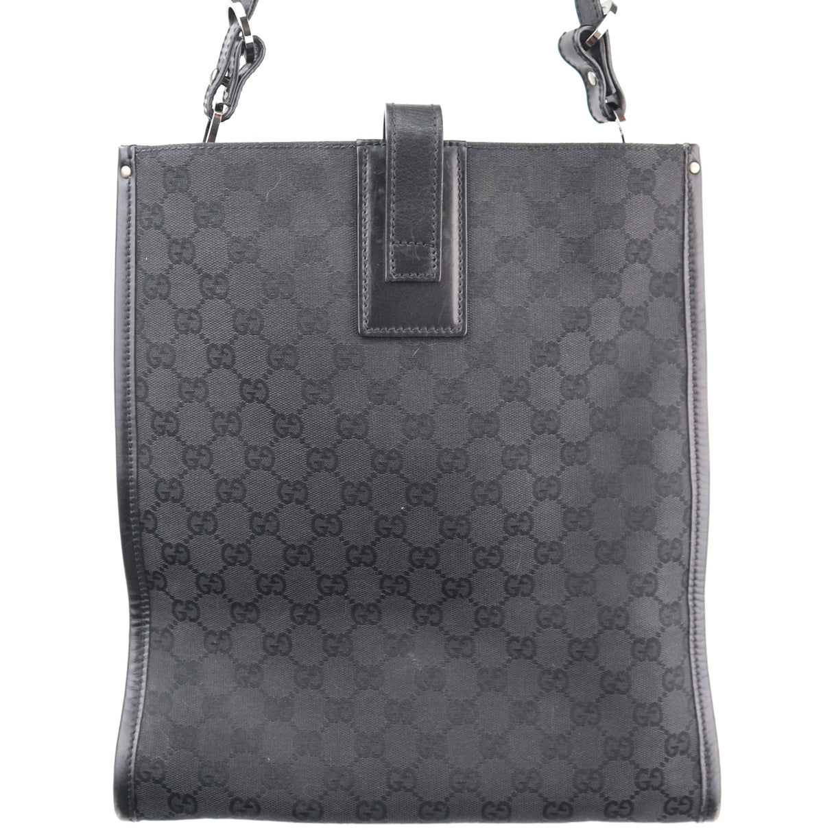 C2613# Gucci Tote Bag Black GG Canvas Vertical | Pre-Owned Excellent Black GG Monogram Canvas
