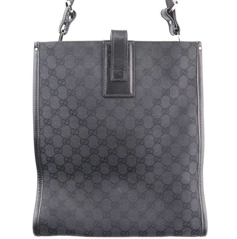 C2613# Gucci Tote Bag Black GG Canvas Vertical | Pre-Owned Excellent Black GG Monogram Canvas