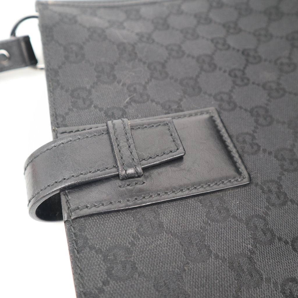 C2613# Gucci Tote Bag Black GG Canvas Vertical | Pre-Owned Excellent Black GG Monogram Canvas