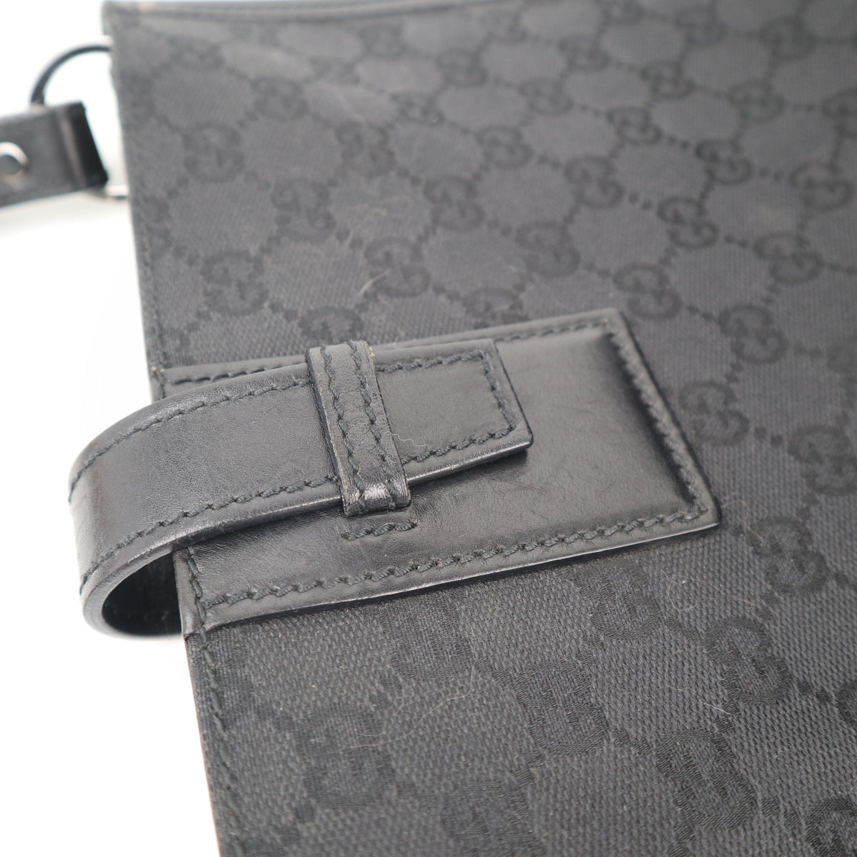 C2613# Gucci Tote Bag Black GG Canvas Vertical | Pre-Owned Excellent Black GG Monogram Canvas