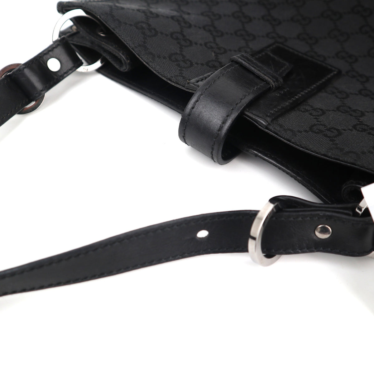 C2613# Gucci Tote Bag Black GG Canvas Vertical | Pre-Owned Excellent Black GG Monogram Canvas