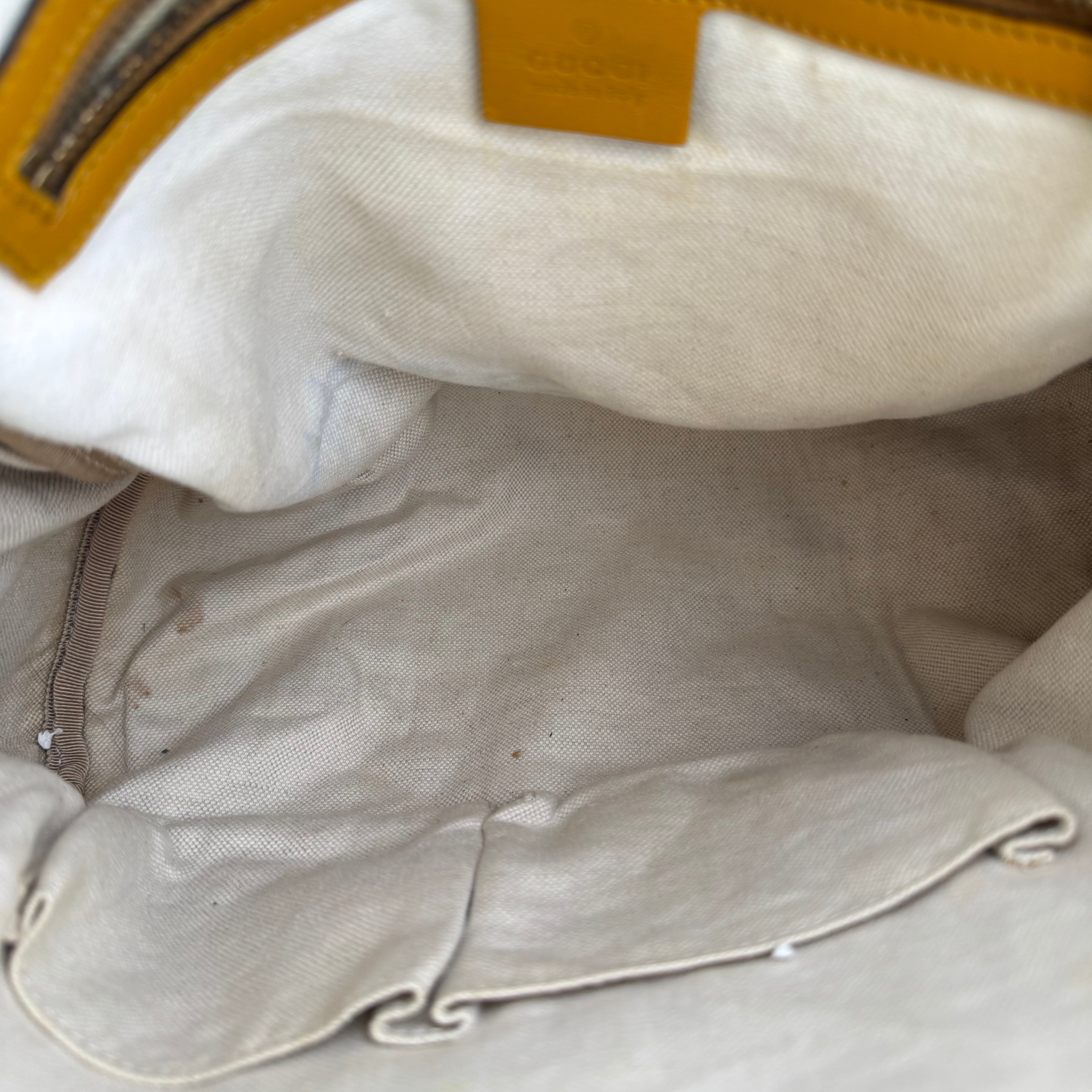 J1034 Gucci GG Canvas Sherry Line Boston Bag Beige Yellow- Pre Owned