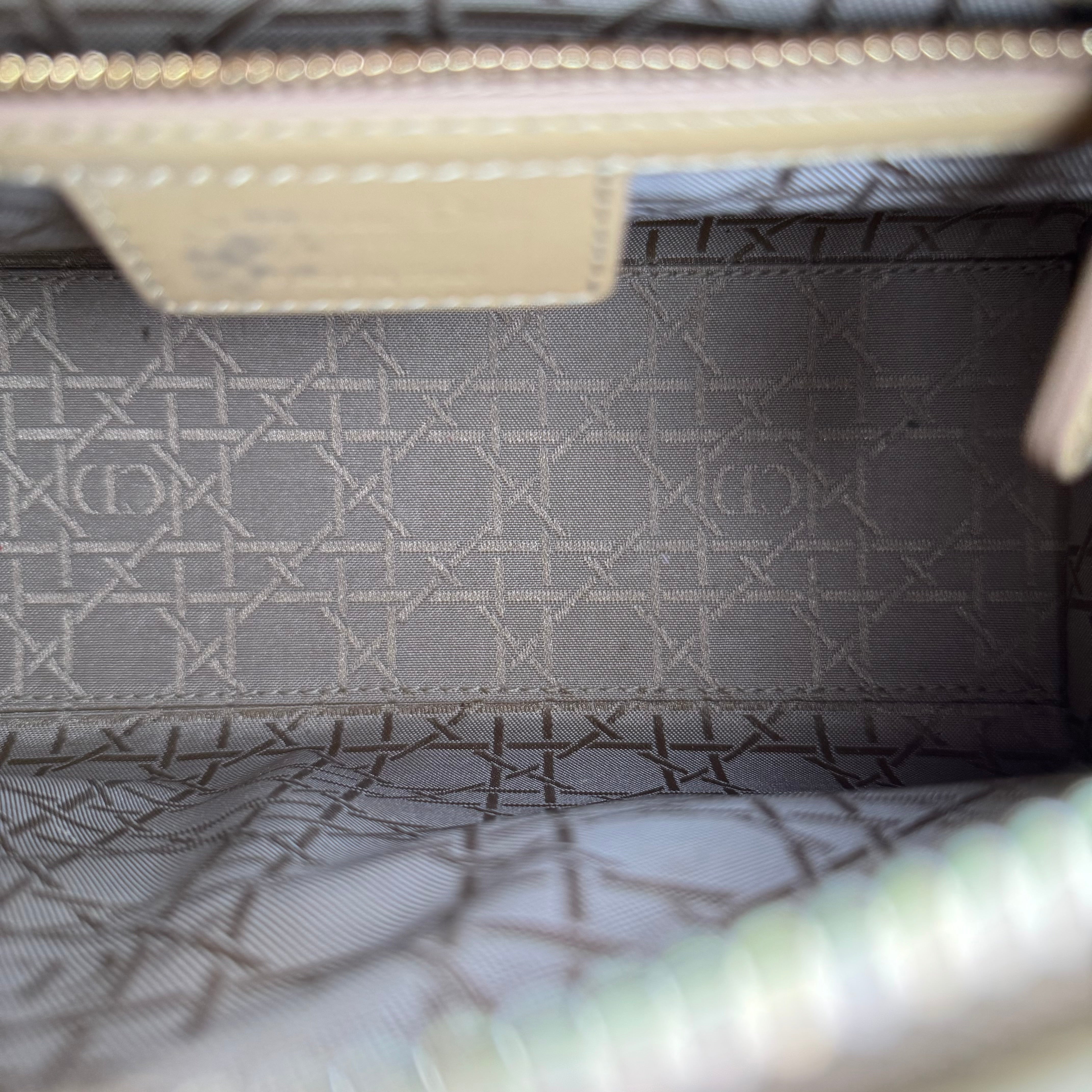 J1019 Christian Dior Beige Quilted Cannage Patent Leather- Pre Owned