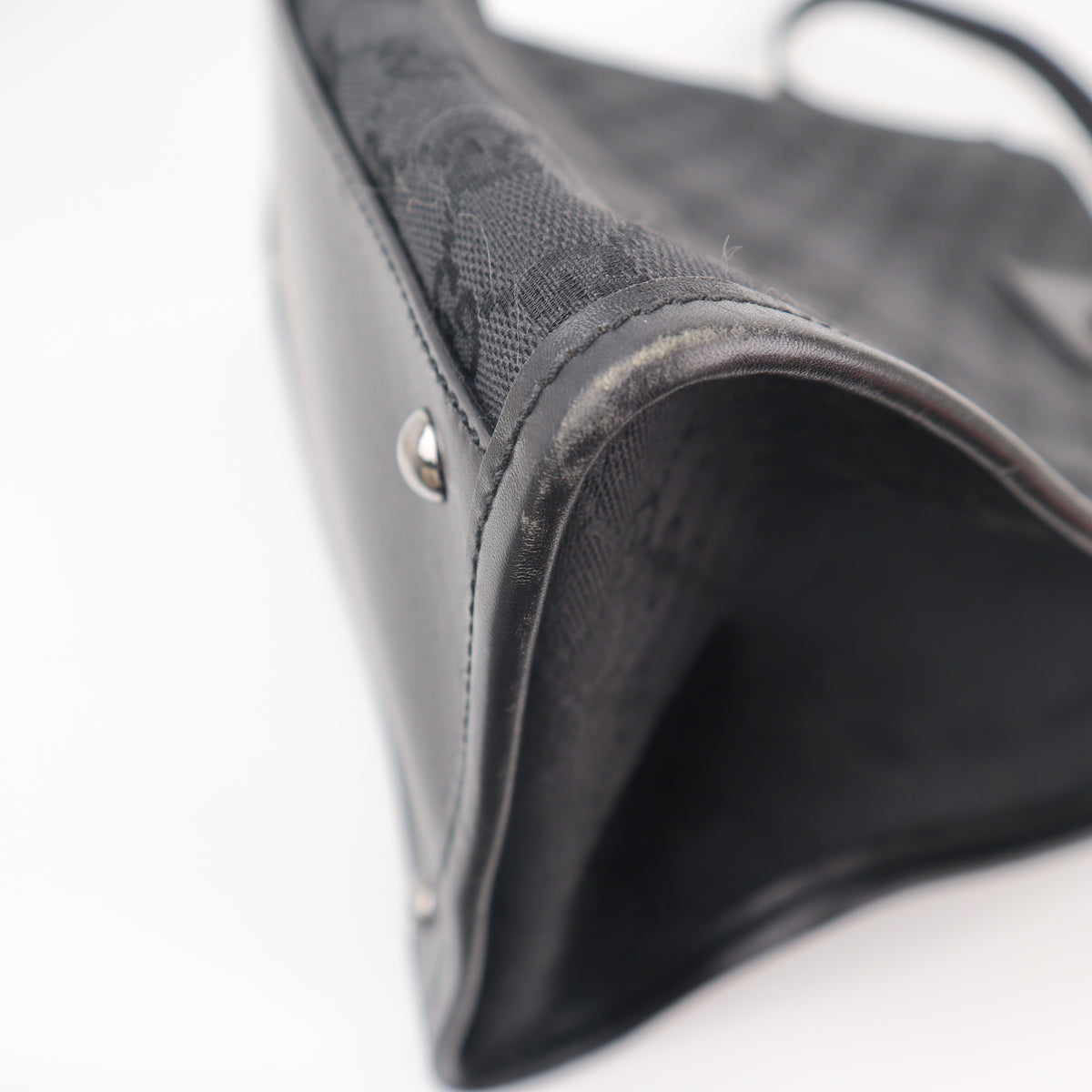 C2613# Gucci Tote Bag Black GG Canvas Vertical | Pre-Owned Excellent Black GG Monogram Canvas