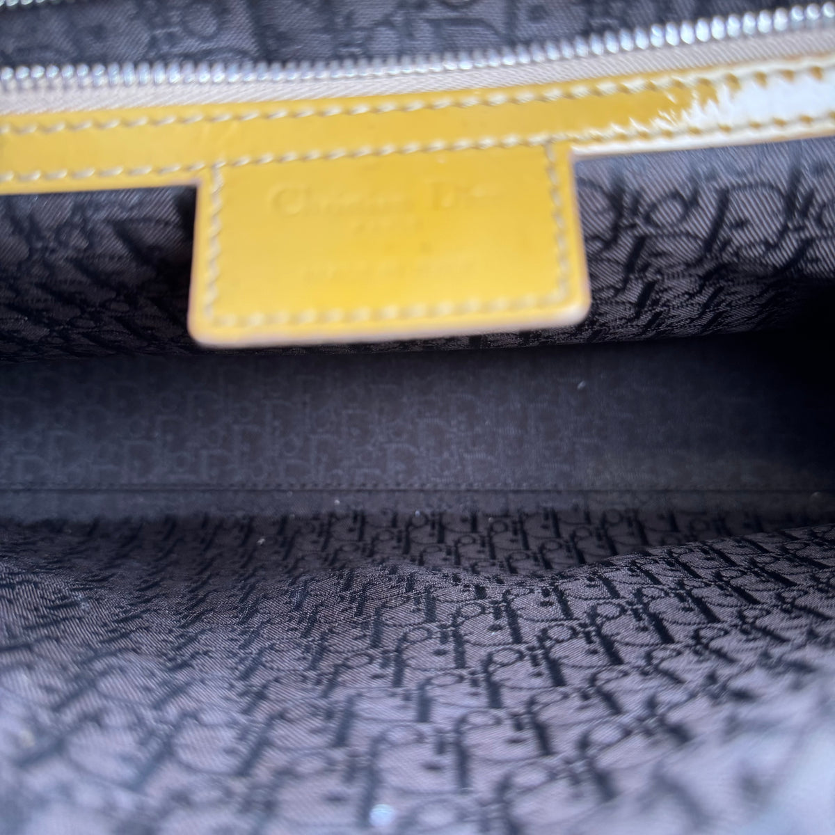 J1018 Christian Dior Lady Dior Medium Metallic Patent Yellow- Pre Owned