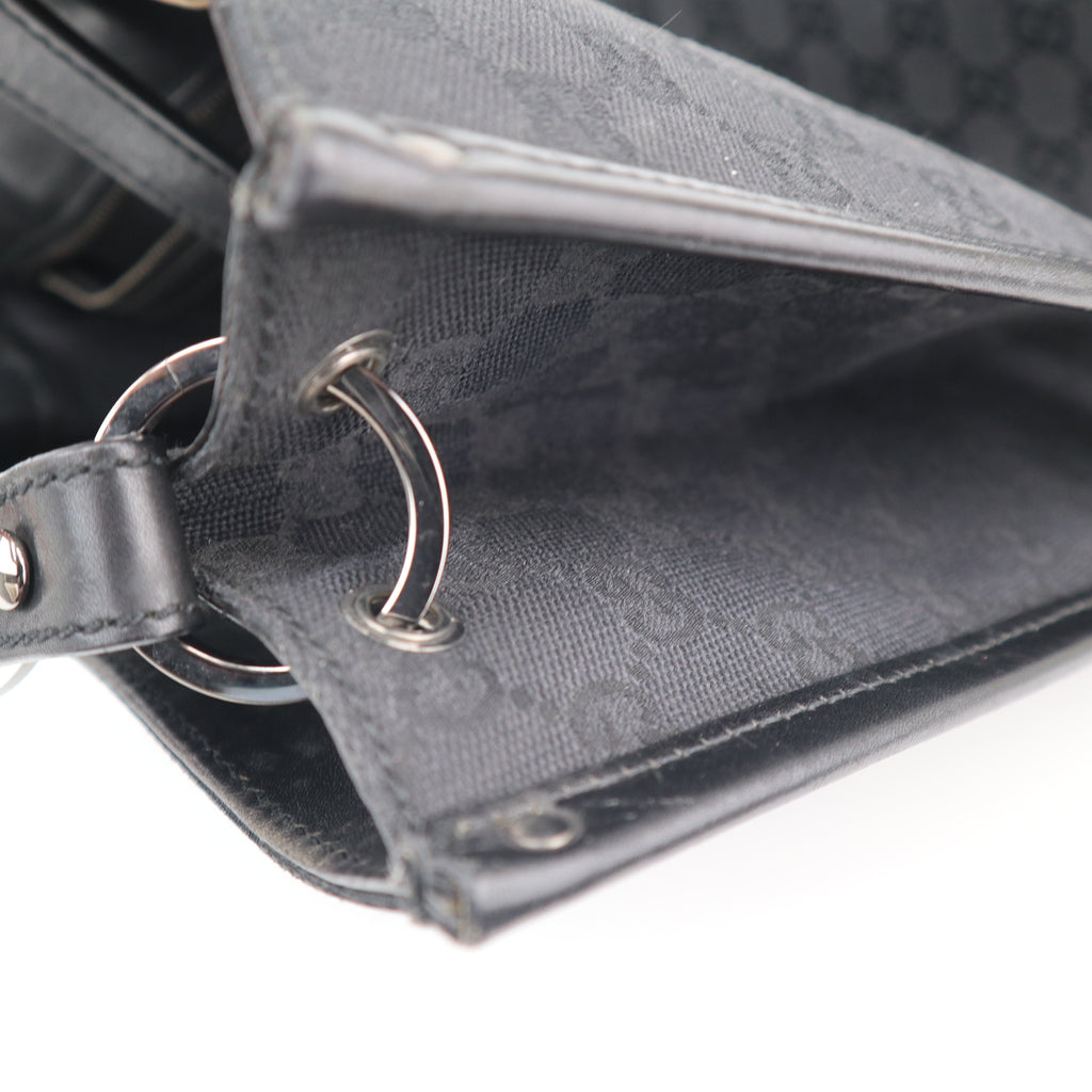 C2613# Gucci Tote Bag Black GG Canvas Vertical | Pre-Owned Excellent Black GG Monogram Canvas