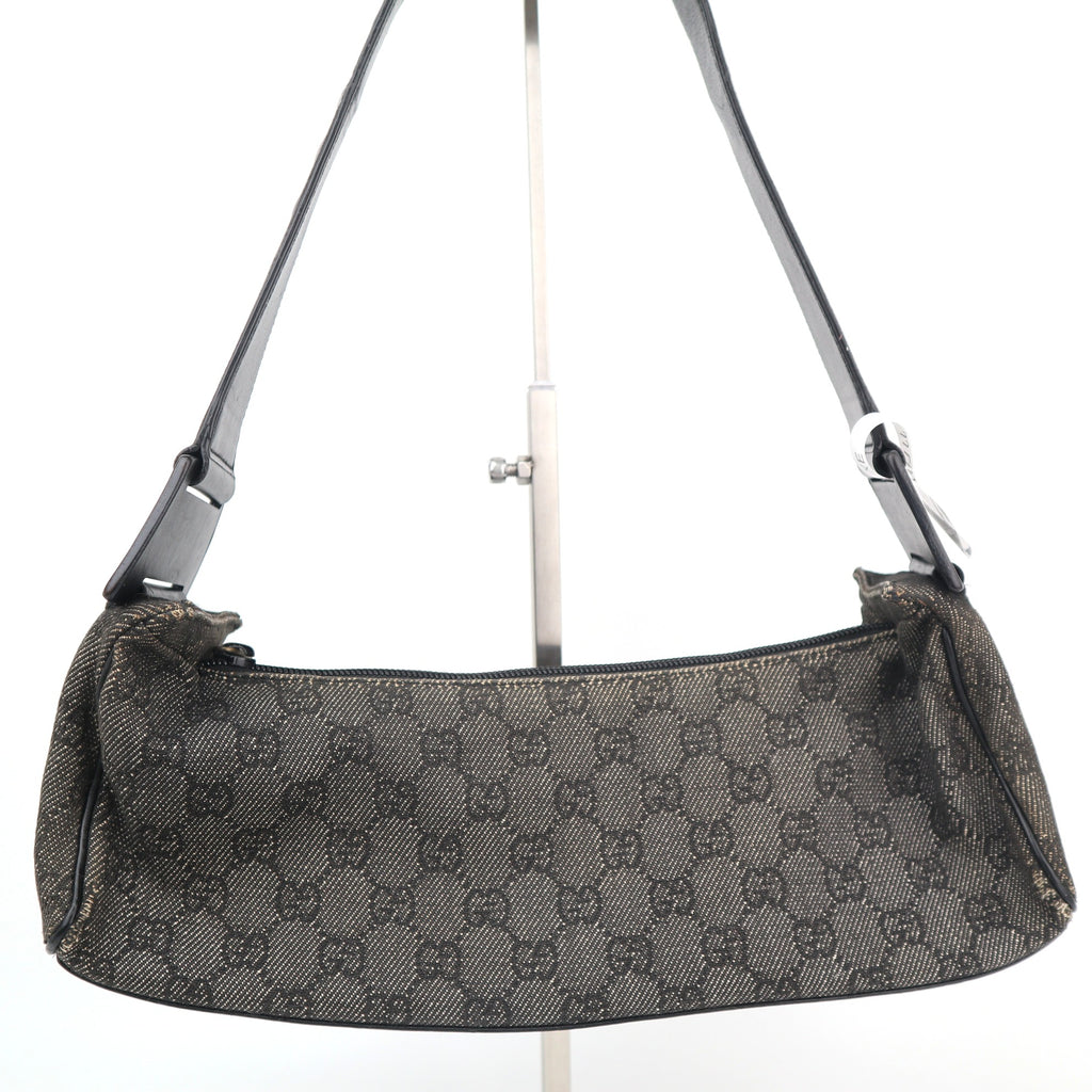 C2615 Gucci Shoulder Bag vintage black and grey GG monogram canvas small shoulder bag | Pre-Owned Very Good Black / Grey Monogram, GG Monogram Canvas