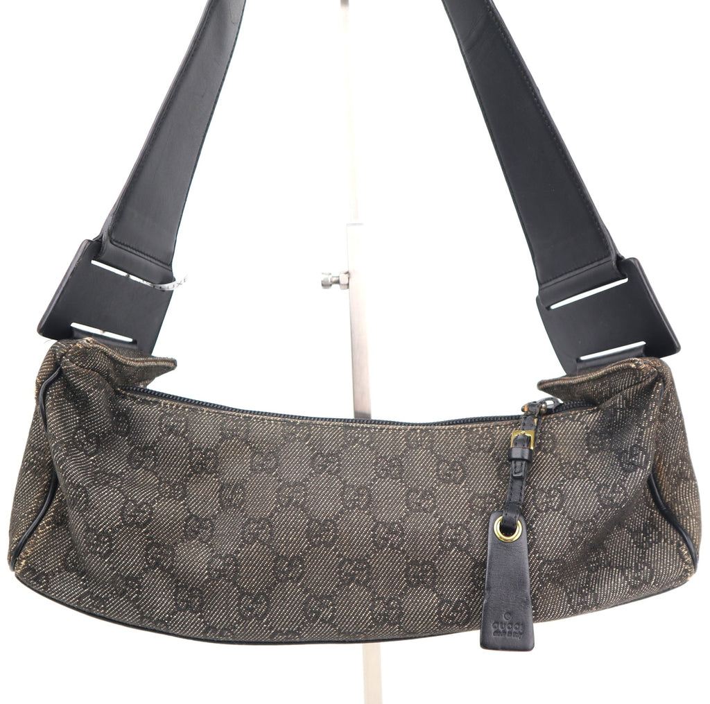 C2615 Gucci Shoulder Bag vintage black and grey GG monogram canvas small shoulder bag | Pre-Owned Very Good Black / Grey Monogram, GG Monogram Canvas