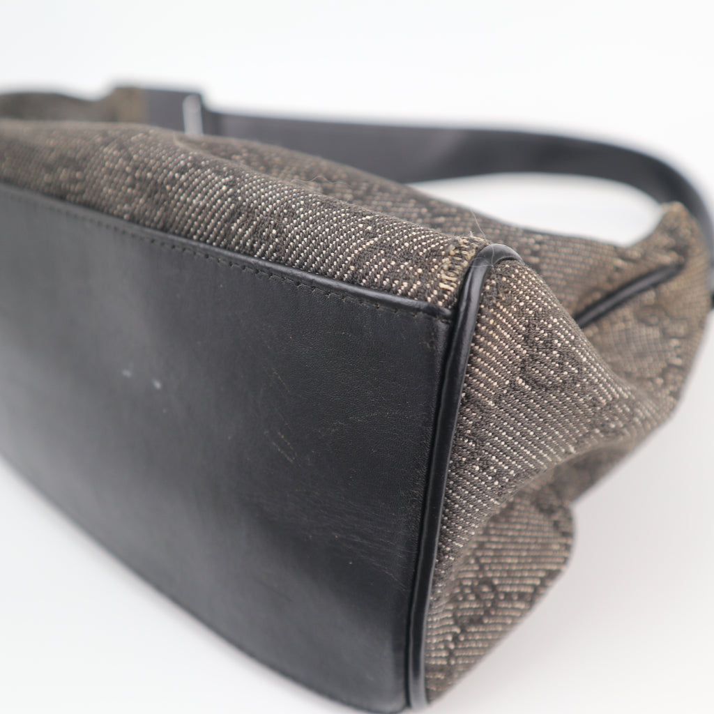 C2615 Gucci Shoulder Bag vintage black and grey GG monogram canvas small shoulder bag | Pre-Owned Very Good Black / Grey Monogram, GG Monogram Canvas