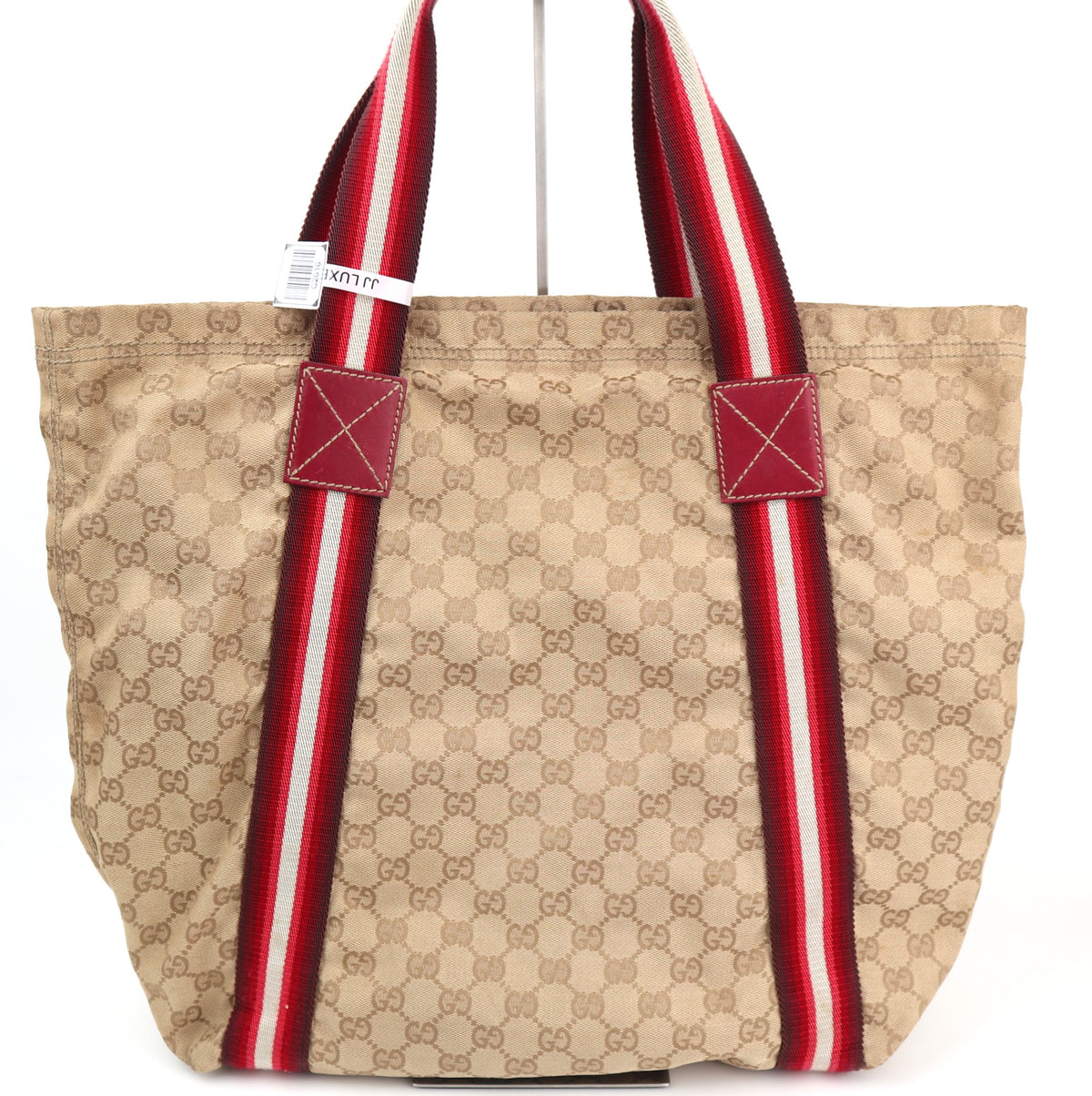 C2616# Gucci Tote Bag GG Canvas Vertical Tote Red web | Pre-Owned Very Good Red GG Monogram Canvas