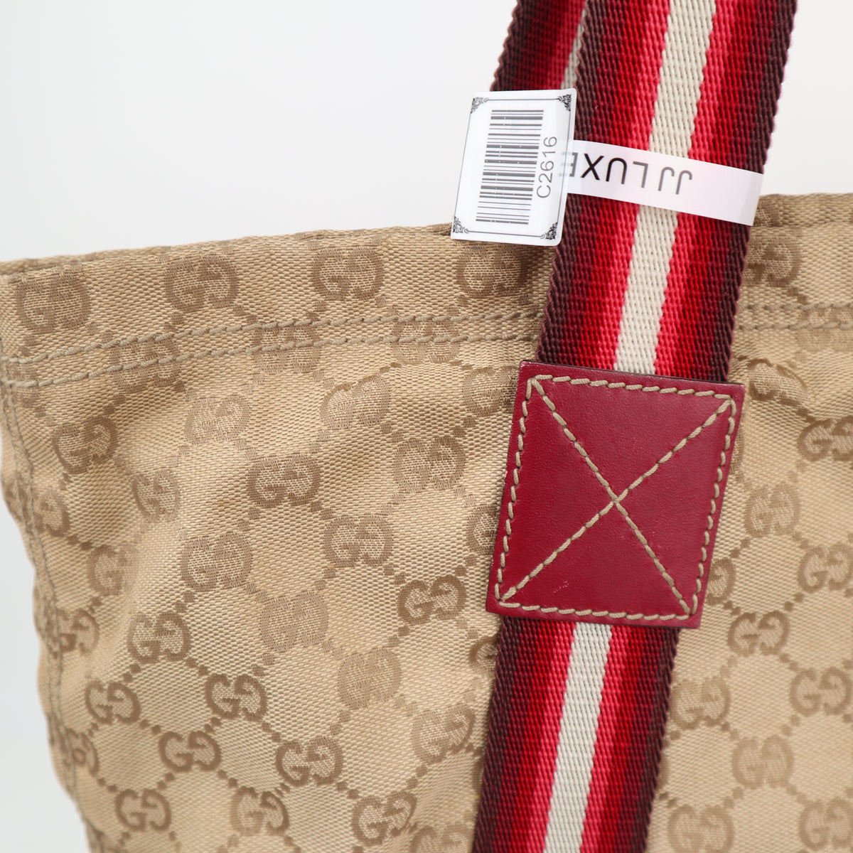 C2616# Gucci Tote Bag GG Canvas Vertical Tote Red web | Pre-Owned Very Good Red GG Monogram Canvas
