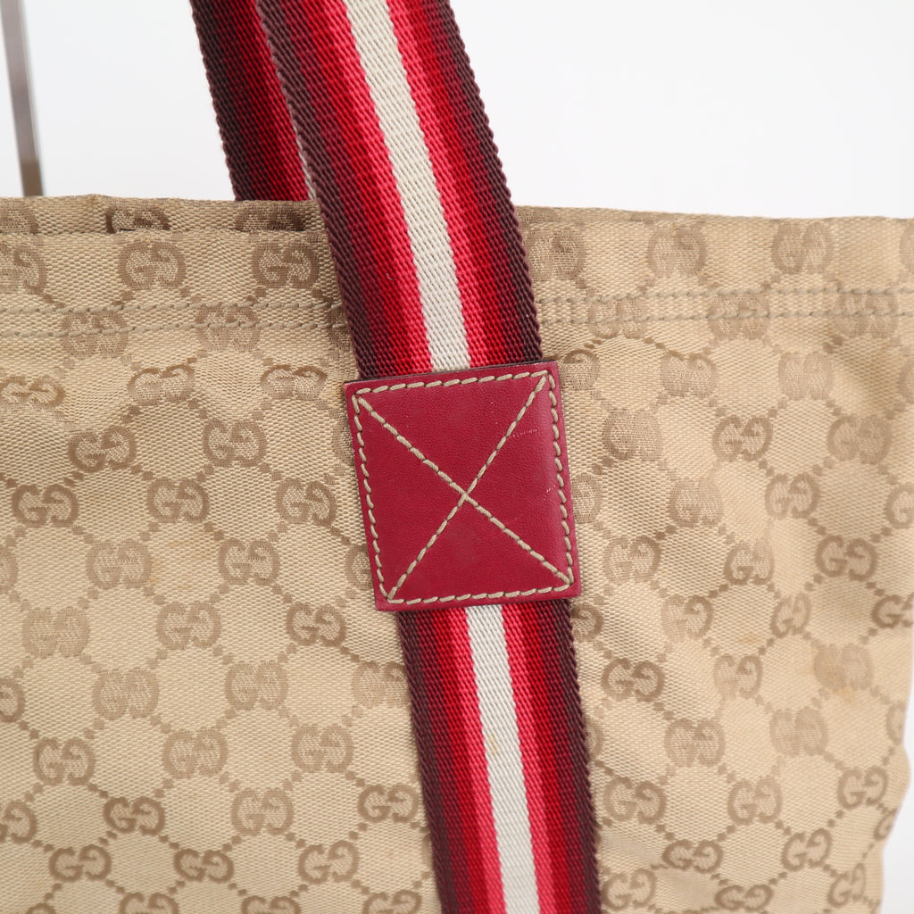 C2616# Gucci Tote Bag GG Canvas Vertical Tote Red web | Pre-Owned Very Good Red GG Monogram Canvas