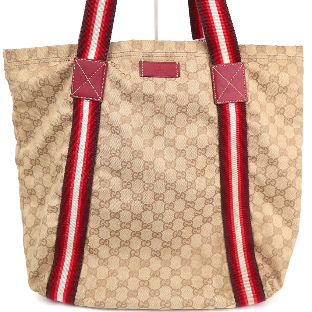 C2616# Gucci Tote Bag GG Canvas Vertical Tote Red web | Pre-Owned Very Good Red GG Monogram Canvas