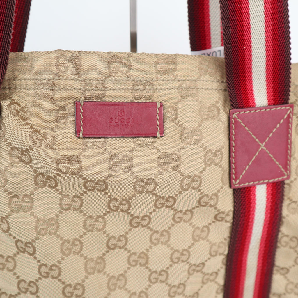 C2616# Gucci Tote Bag GG Canvas Vertical Tote Red web | Pre-Owned Very Good Red GG Monogram Canvas
