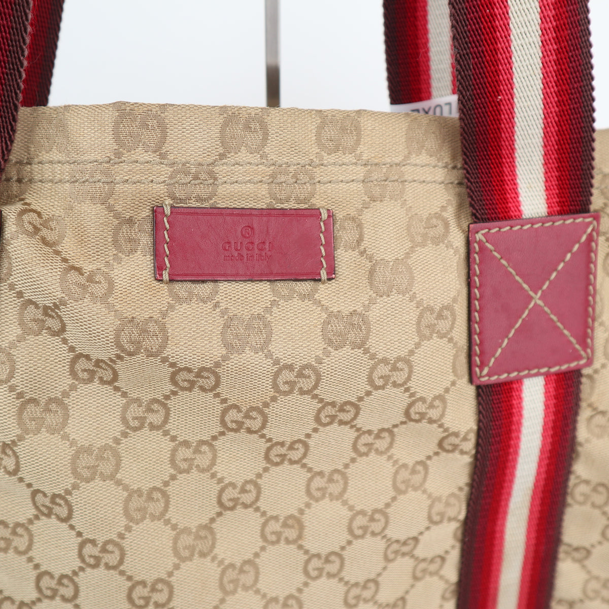 C2616# Gucci Tote Bag GG Canvas Vertical Tote Red web | Pre-Owned Very Good Red GG Monogram Canvas