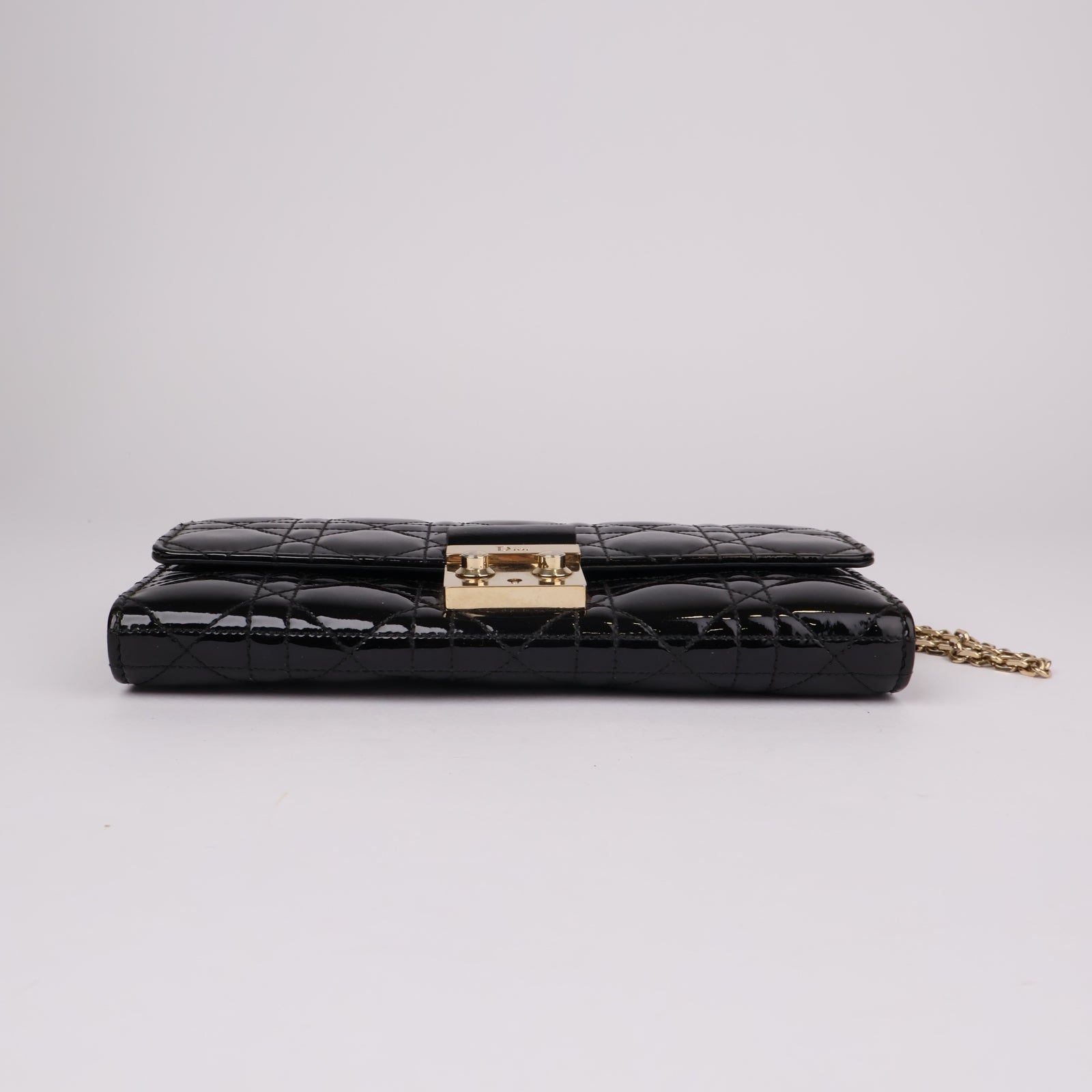 J1238-Dior Diana Enamel Wallet Chain ShoulderBag Black- Pre Owned