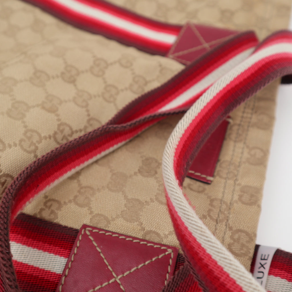 C2616# Gucci Tote Bag GG Canvas Vertical Tote Red web | Pre-Owned Very Good Red GG Monogram Canvas
