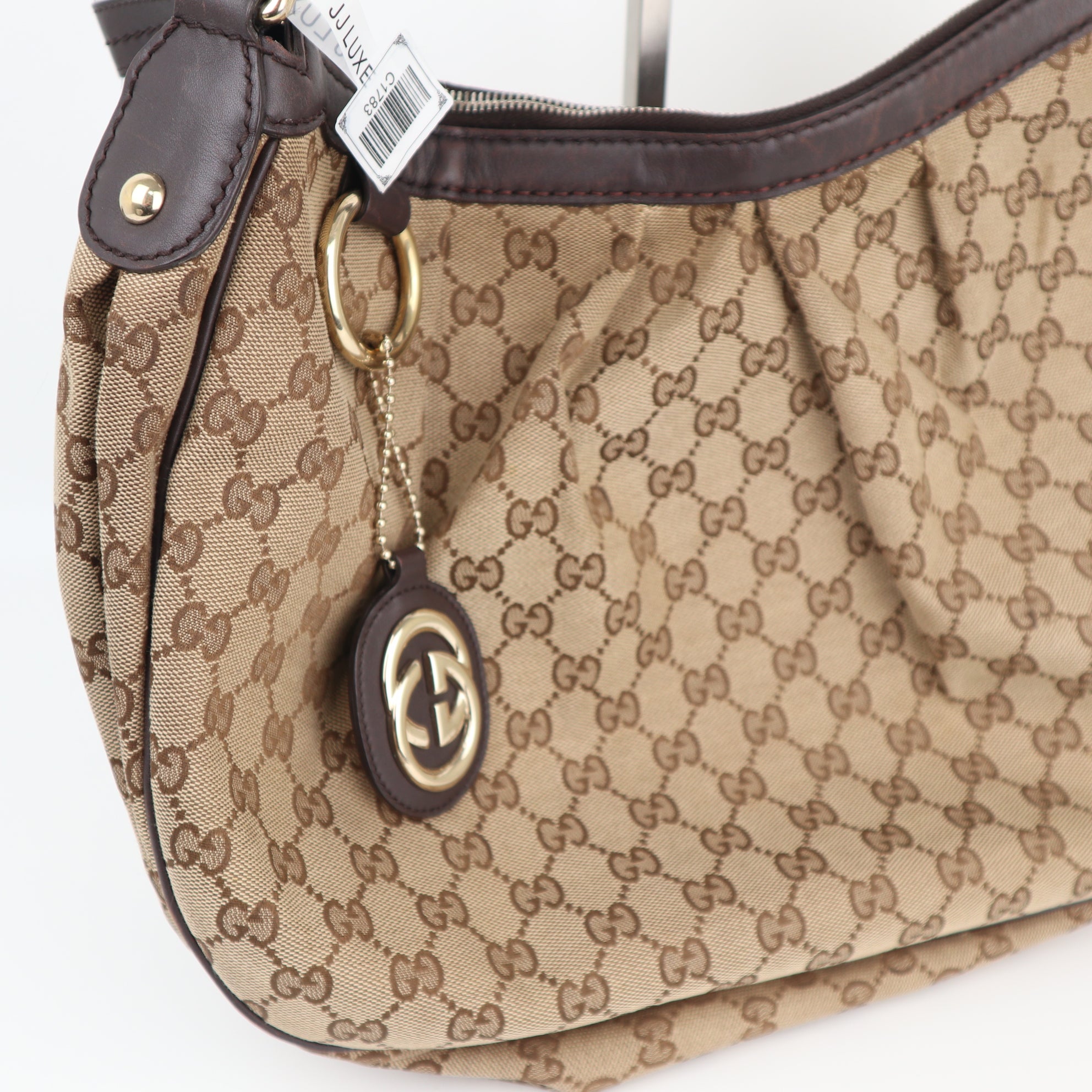 Gucci Beige/Black Sukey Hobo Canvas Shoulder Bag C1783 | Pre-Owned Very Good Beige / Black Canvas