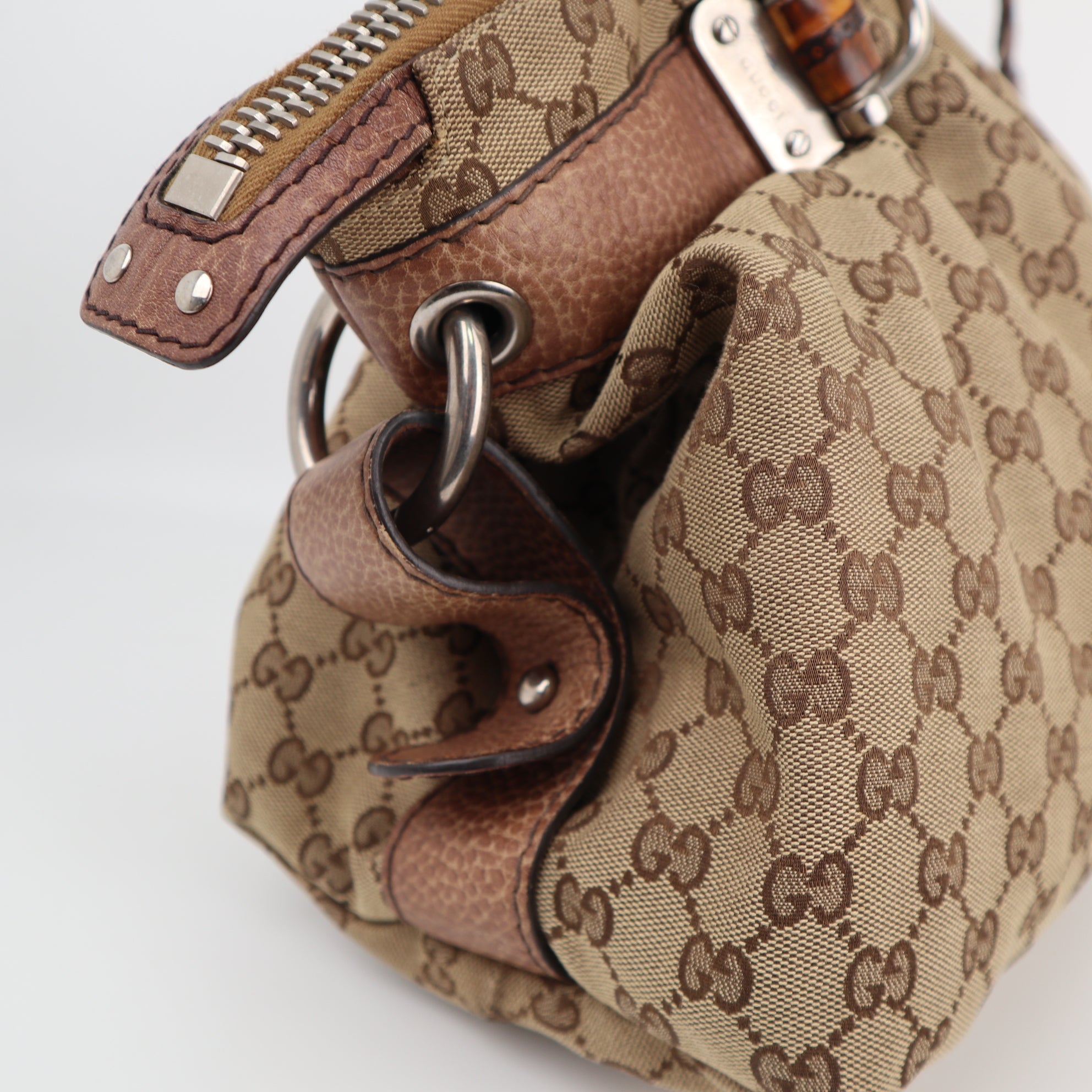 Gucci Bamboo Bar GG Monogram Shoulder Bag C1784 | Pre-Owned Very Good Brown Monogram, GG Canvas