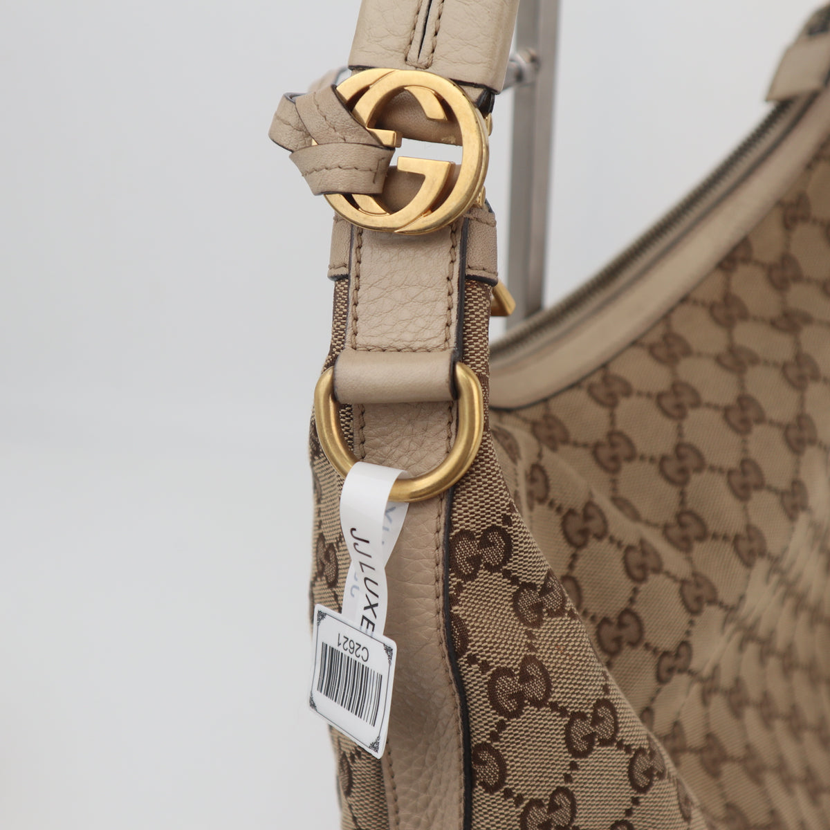 C2621 Gucci Tote Bag GG Canvas Hobo | Pre-Owned Very Good Brown GG monogram Canvas