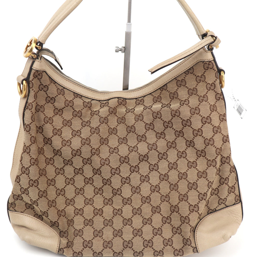 C2621 Gucci Tote Bag GG Canvas Hobo | Pre-Owned Very Good Brown GG monogram Canvas