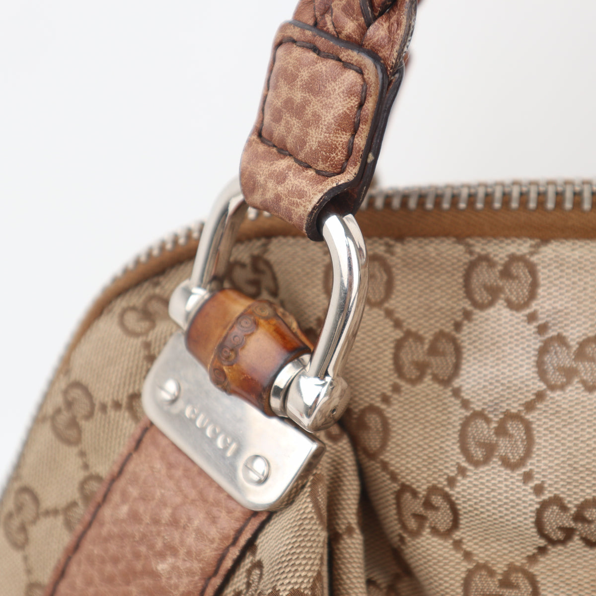 C2623 Gucci Tote Bag GG Canvas Bamboo Bar Tote Bag | Pre-Owned Very Good Brown GG monogram Canvas