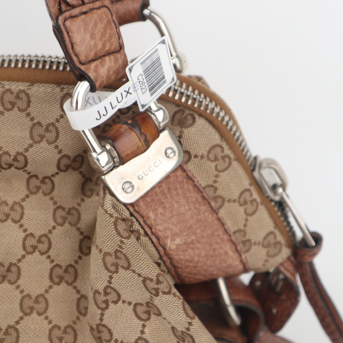 C2623 Gucci Tote Bag GG Canvas Bamboo Bar Tote Bag | Pre-Owned Very Good Brown GG monogram Canvas