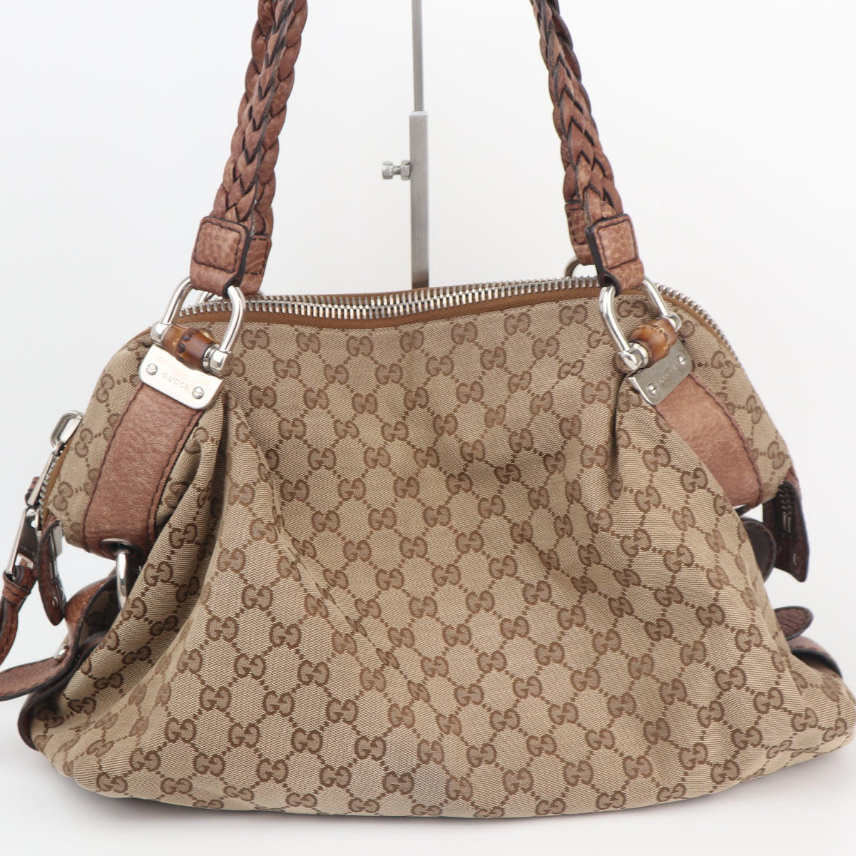 C2623 Gucci Tote Bag GG Canvas Bamboo Bar Tote Bag | Pre-Owned Very Good Brown GG monogram Canvas