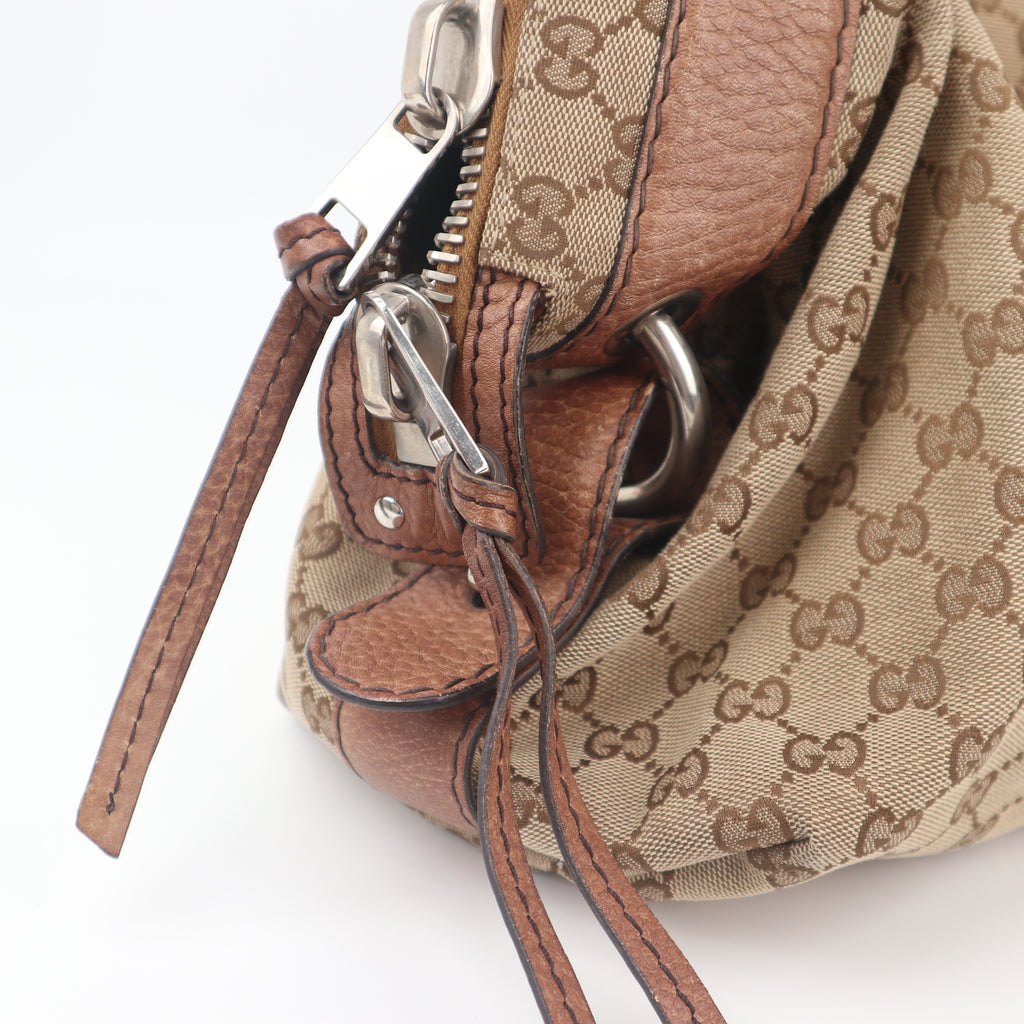 C2623 Gucci Tote Bag GG Canvas Bamboo Bar Tote Bag | Pre-Owned Very Good Brown GG monogram Canvas