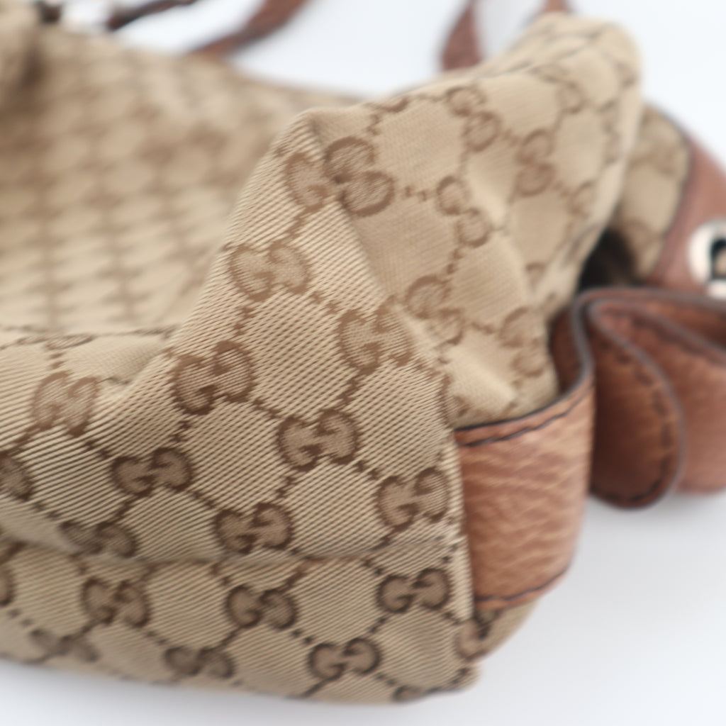 C2623 Gucci Tote Bag GG Canvas Bamboo Bar Tote Bag | Pre-Owned Very Good Brown GG monogram Canvas