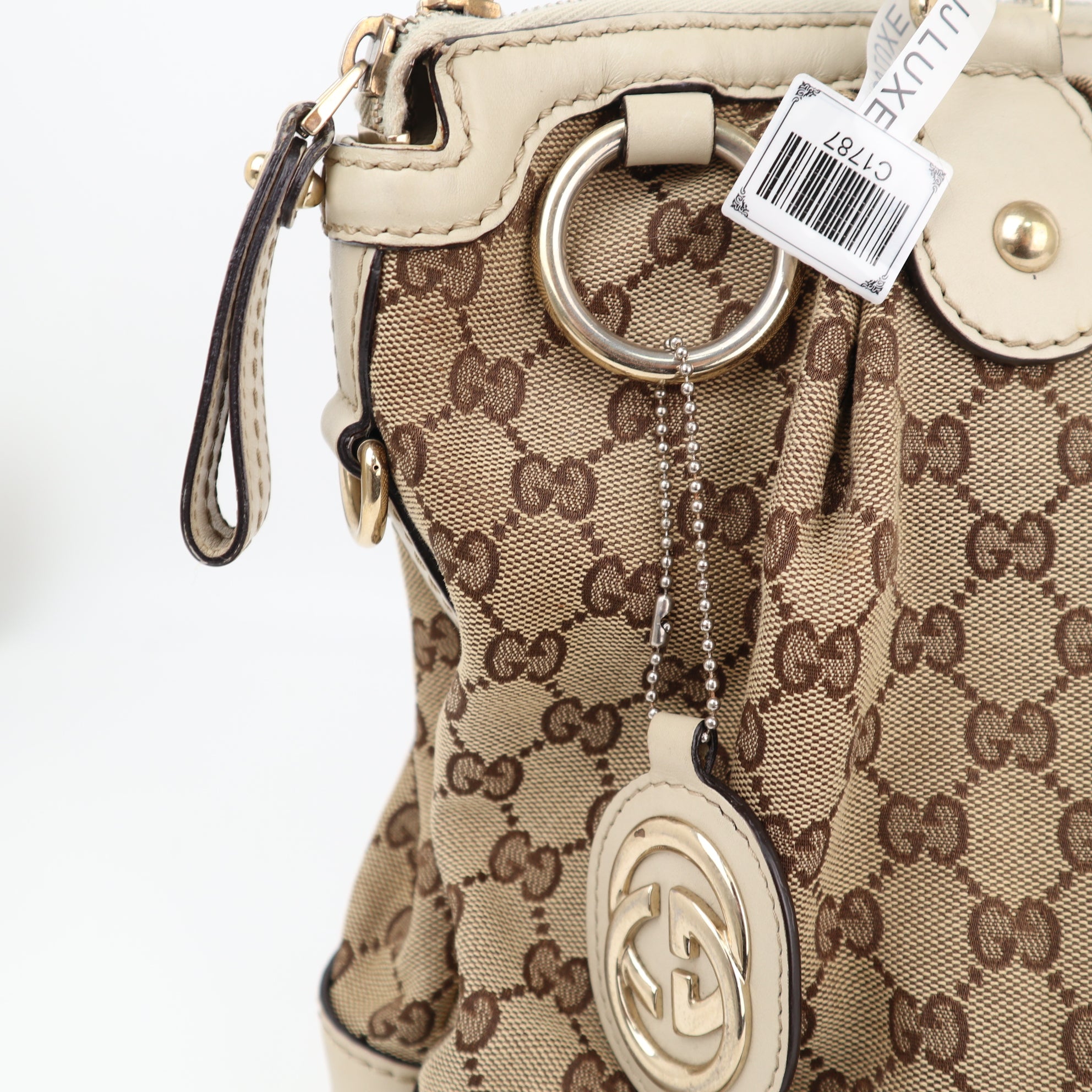 Gucci Beige/White GG Canvas Sukey Top Handle Bag Shoulder Bag C1787 | Pre-Owned Very Good Beige / White GG Canvas