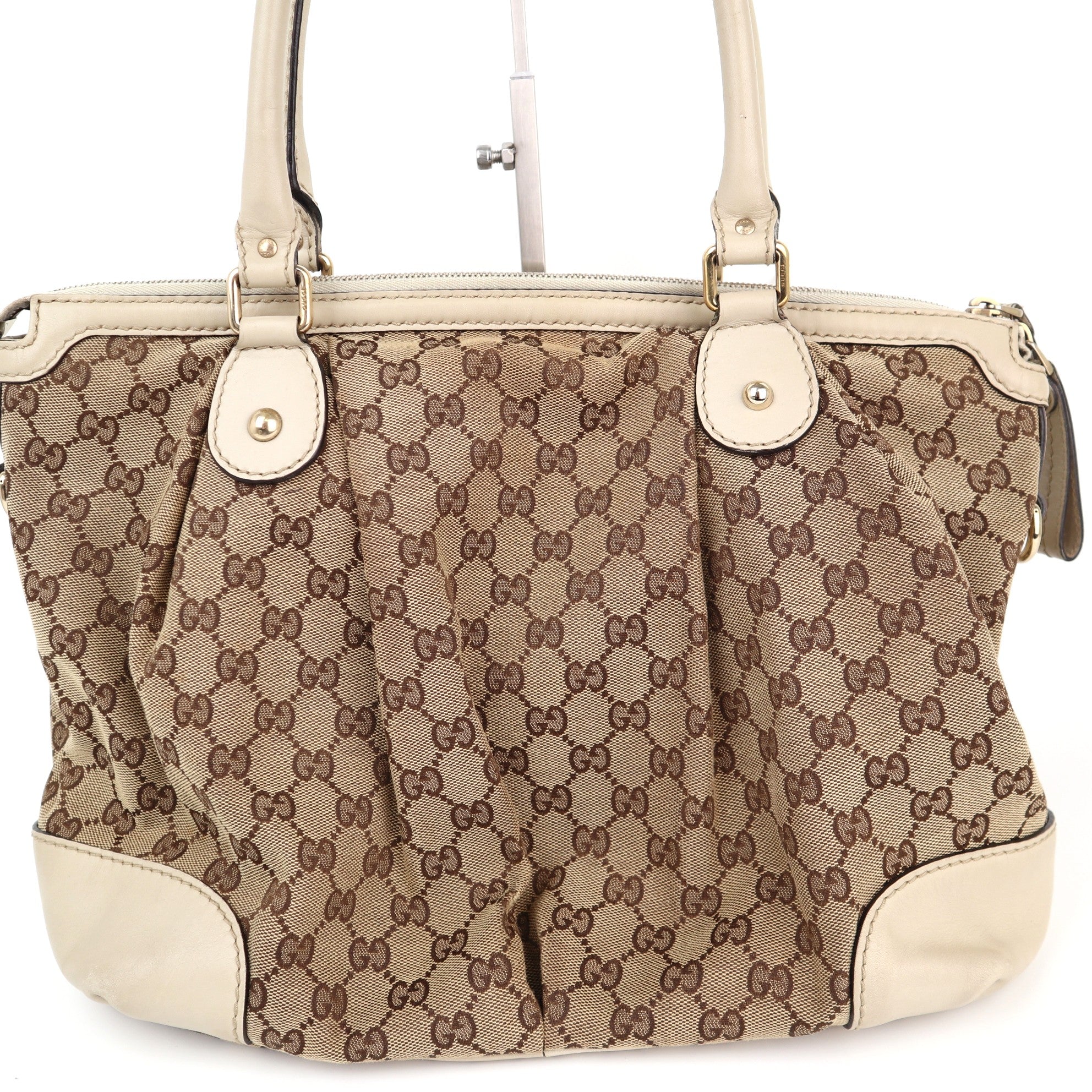 Gucci Beige/White GG Canvas Sukey Top Handle Bag Shoulder Bag C1787 | Pre-Owned Very Good Beige / White GG Canvas