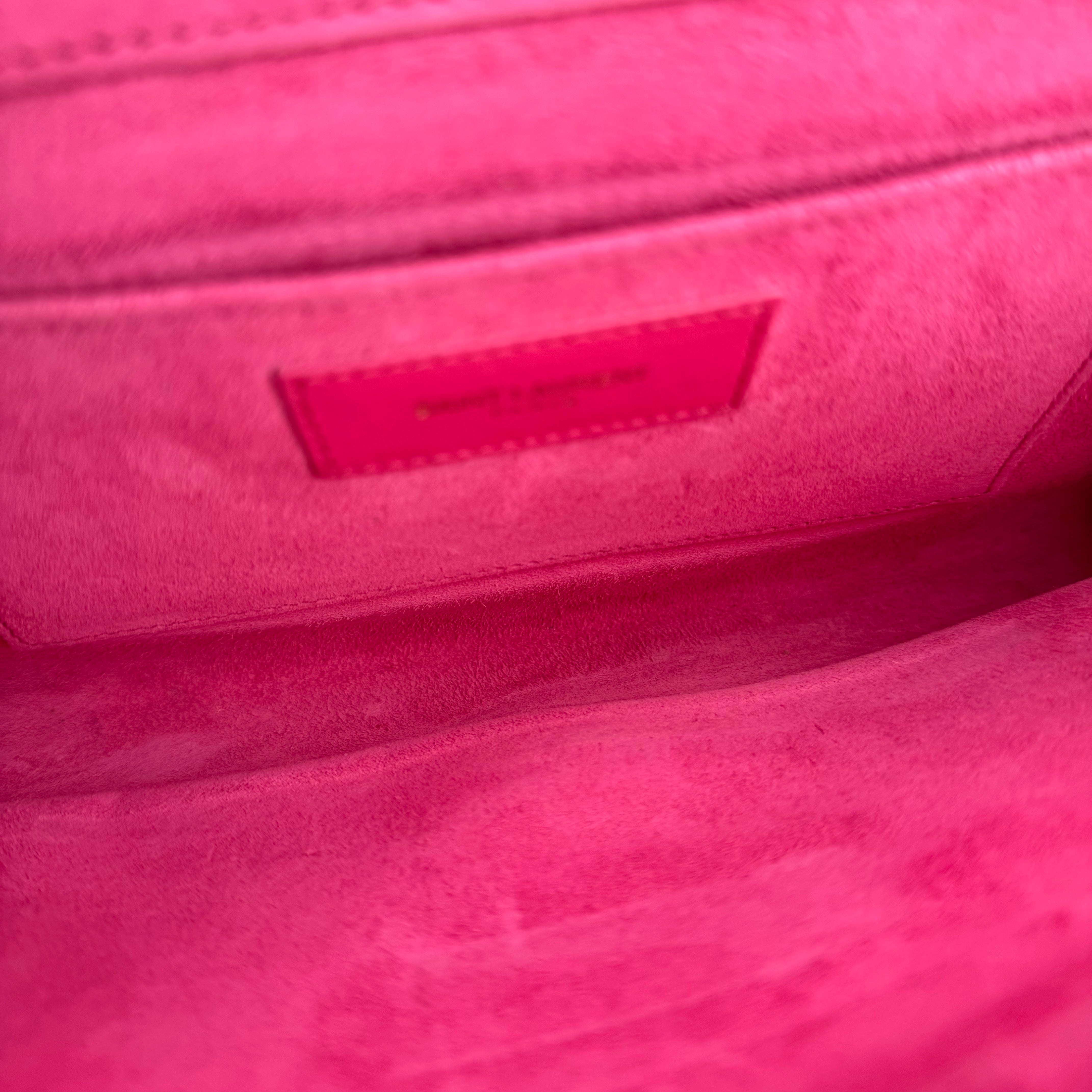 J3512 Saint Laurent Y Clutch Large Fuschia in Calfskin Leather- Pre Owned