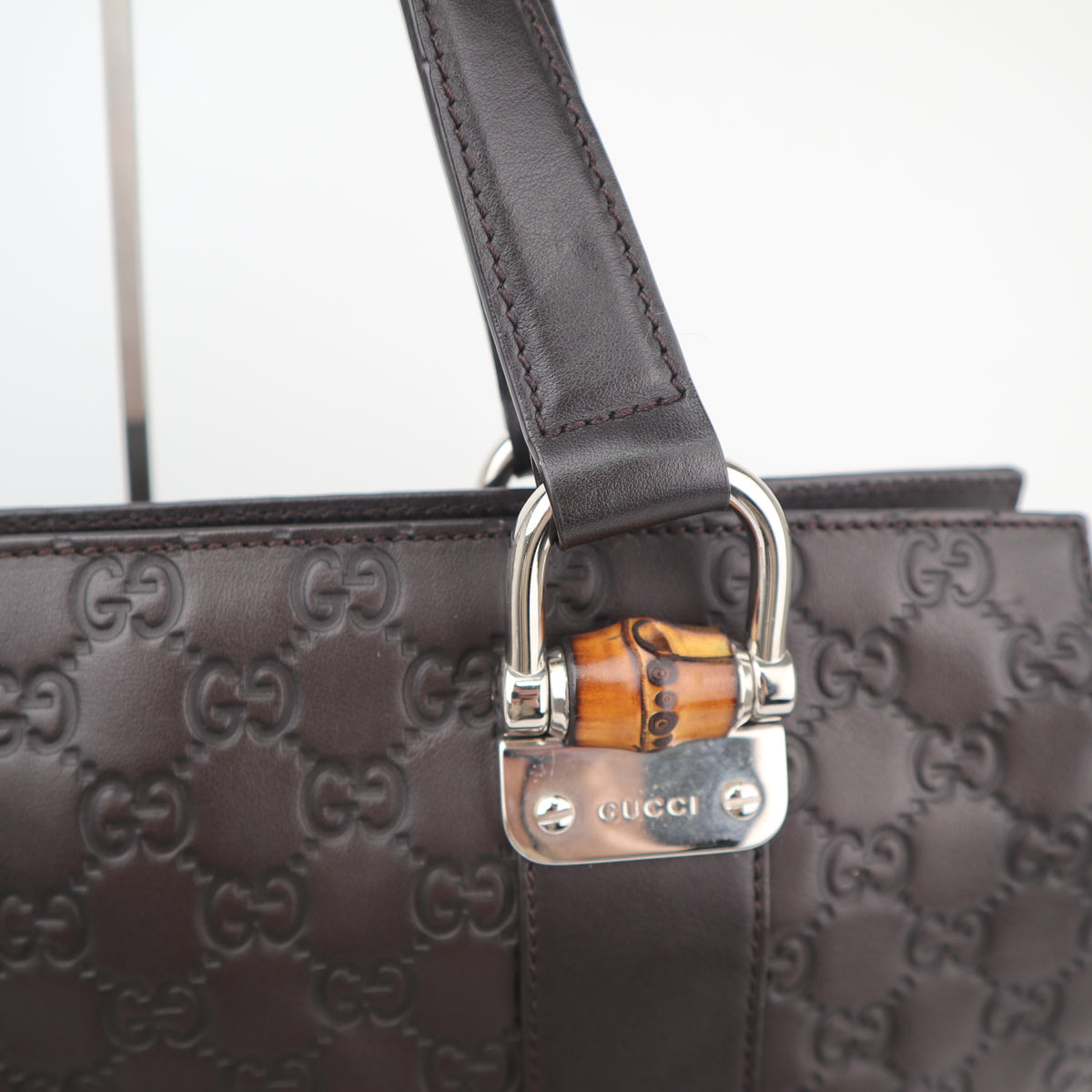 C2625 Gucci Tote Bag Guccissima Tender Bamboo Bar | Pre-Owned Excellent Brown Guccissima Leather