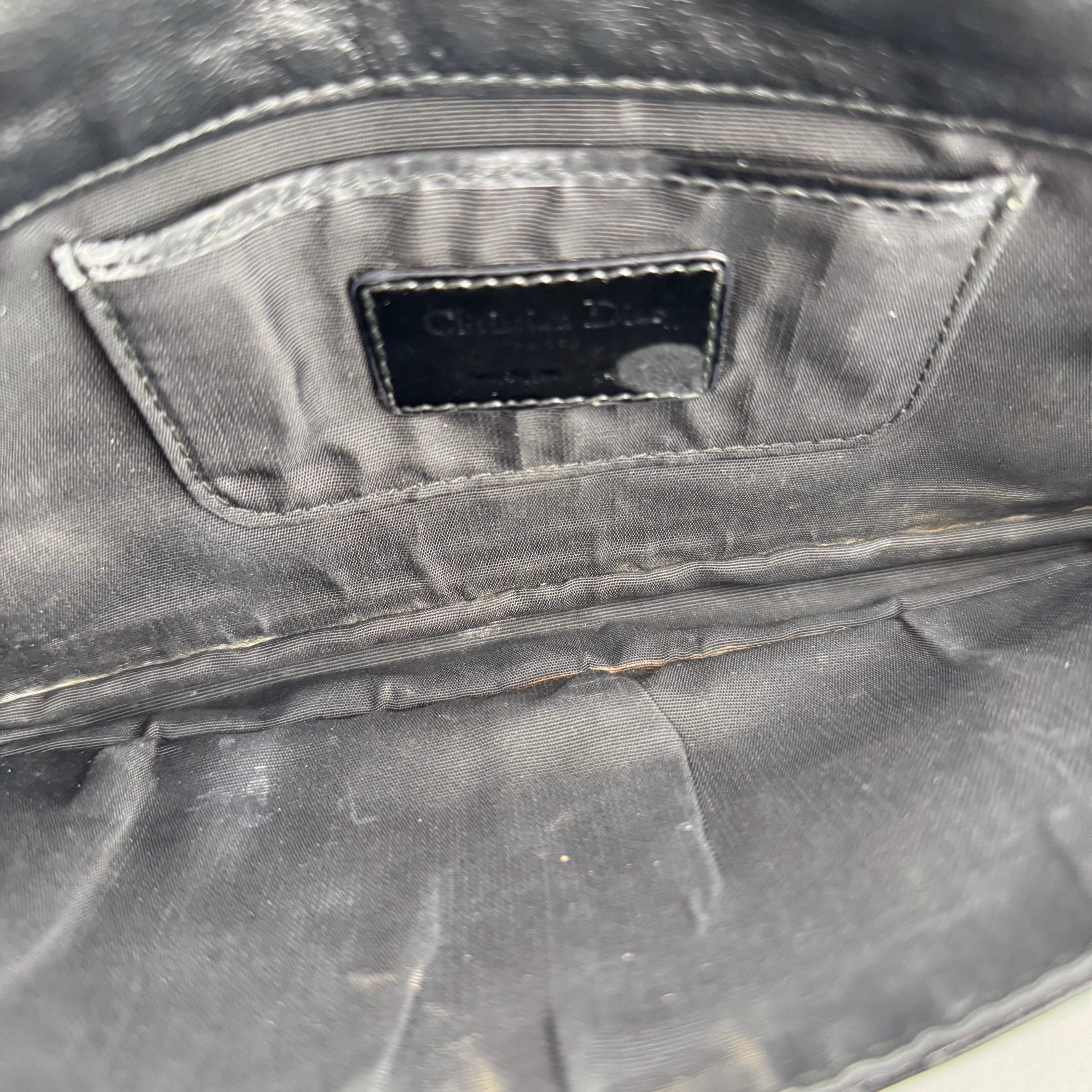 J3532 Christian Dior Black Cannage Quilted Patent Leather- Pre Owned