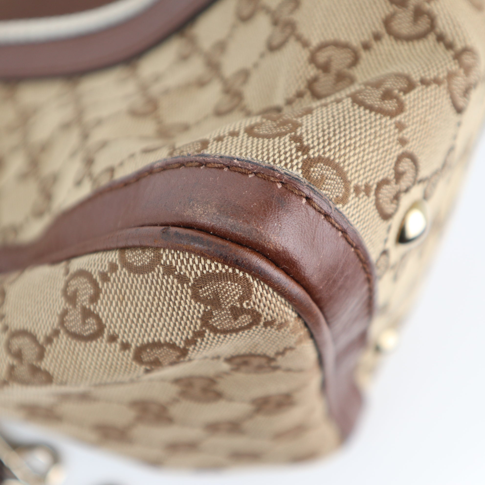Gucci Monogram Vintage Web Boston Brown Top Handle Bag C1788 | Pre-Owned Very Good Brown Monogram, Web Canvas