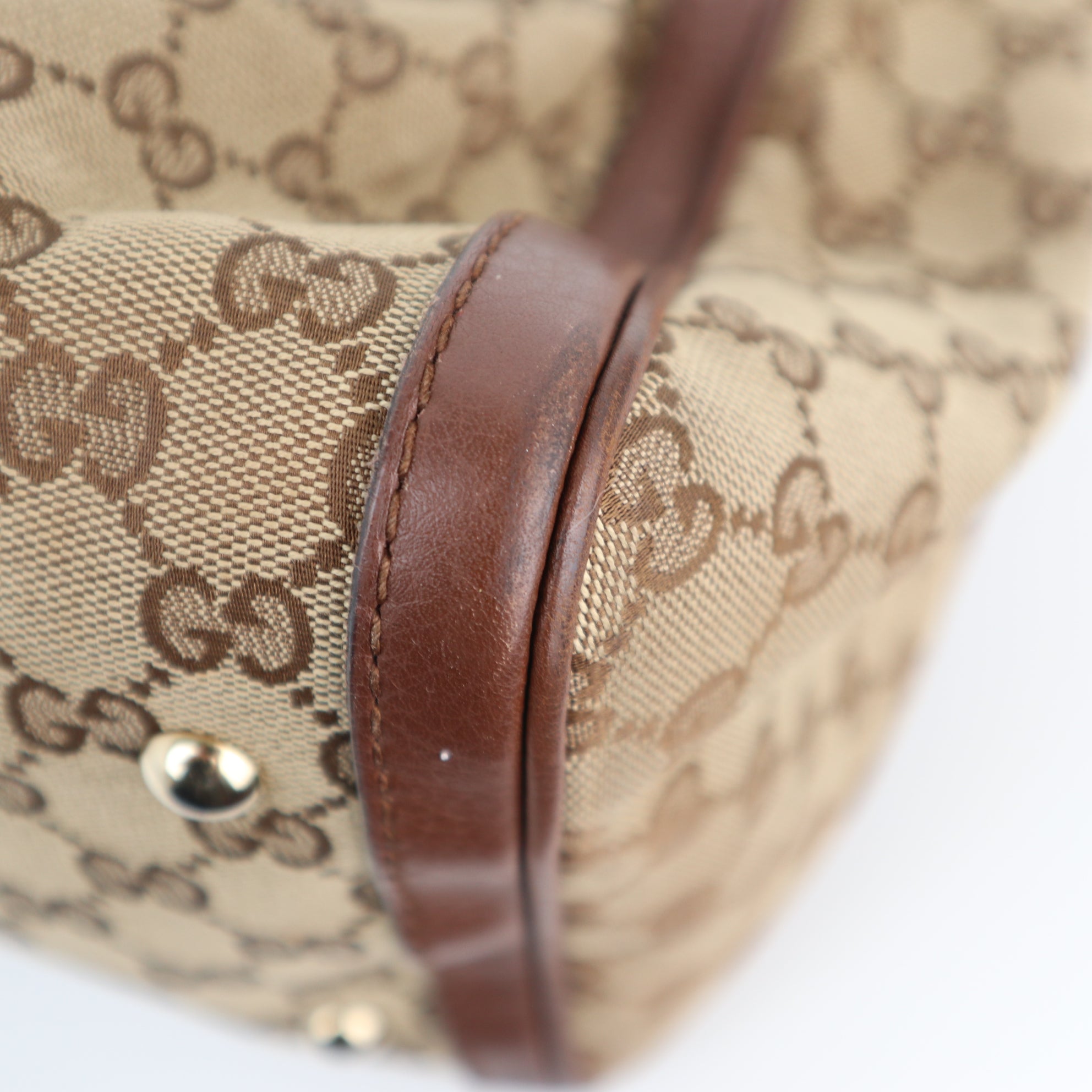 Gucci Monogram Vintage Web Boston Brown Top Handle Bag C1788 | Pre-Owned Very Good Brown Monogram, Web Canvas