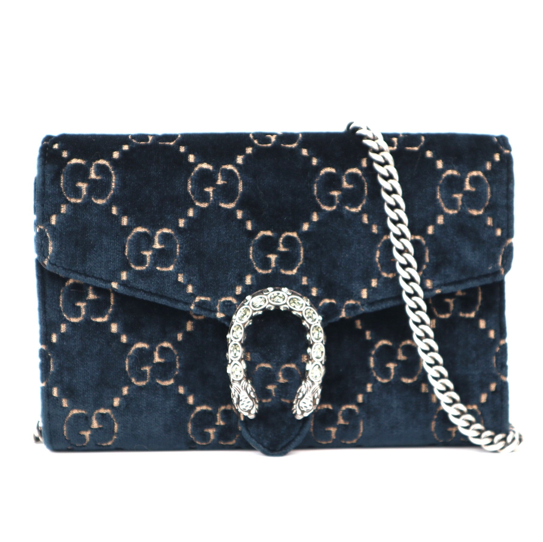 C1172 Gucci Dionysus chain wallet velvet crossbody bag  Navy -Pre Owned