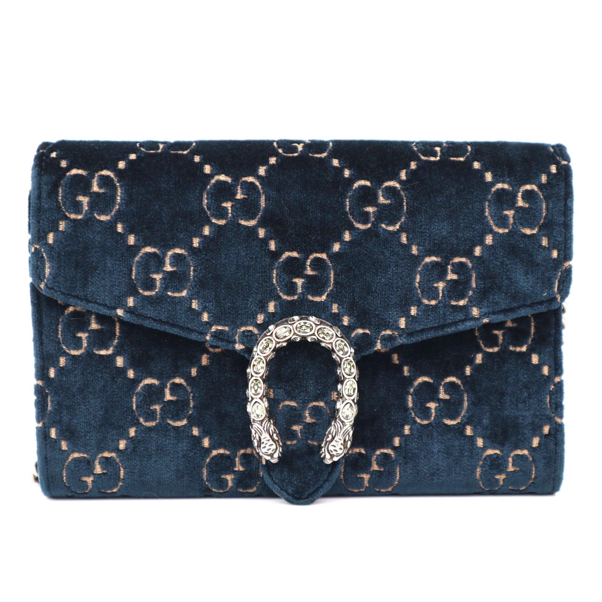 C1172 Gucci Dionysus chain wallet velvet crossbody bag  Navy -Pre Owned