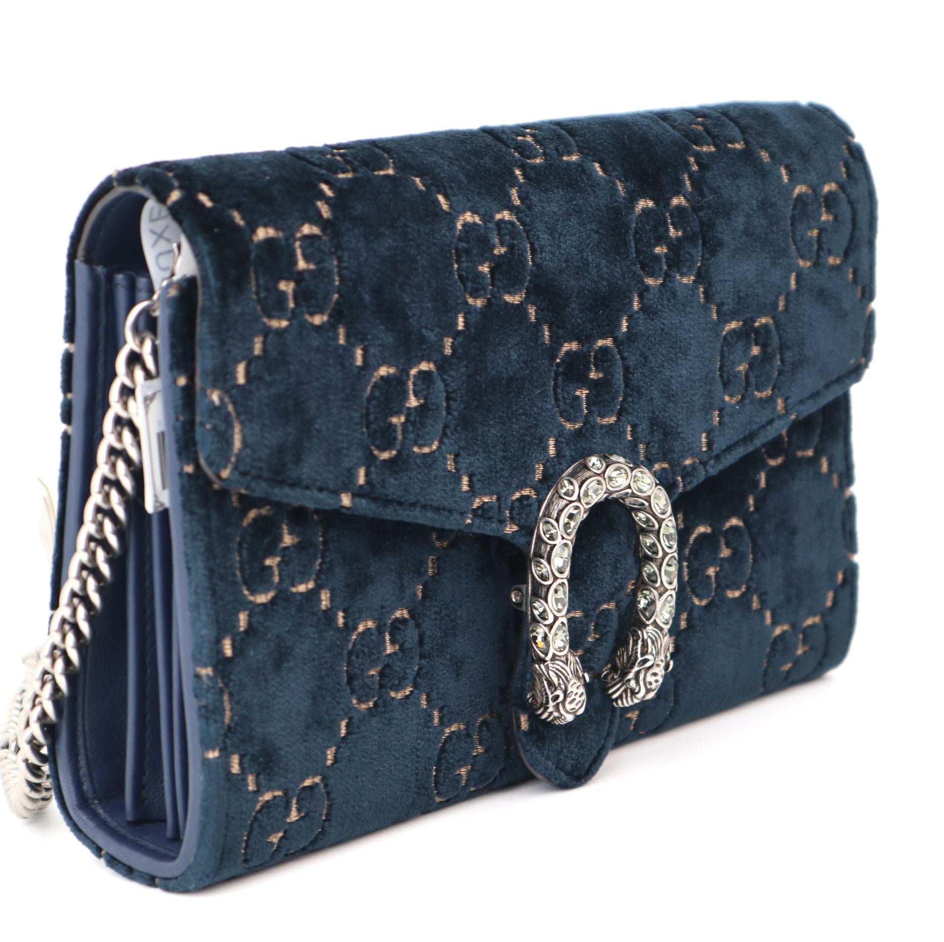 C1172 Gucci Dionysus chain wallet velvet crossbody bag  Navy -Pre Owned