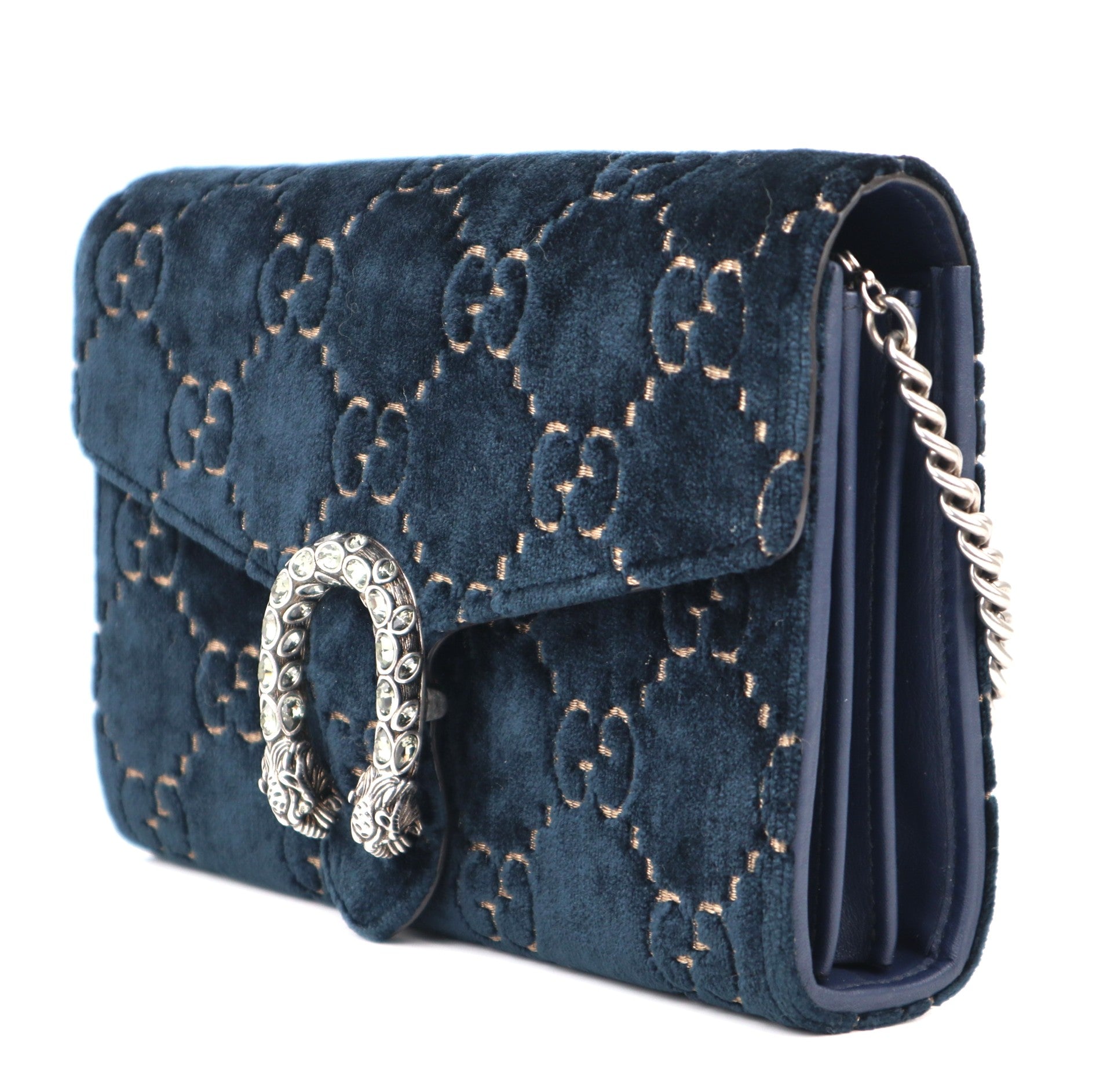 C1172 Gucci Dionysus chain wallet velvet crossbody bag  Navy -Pre Owned