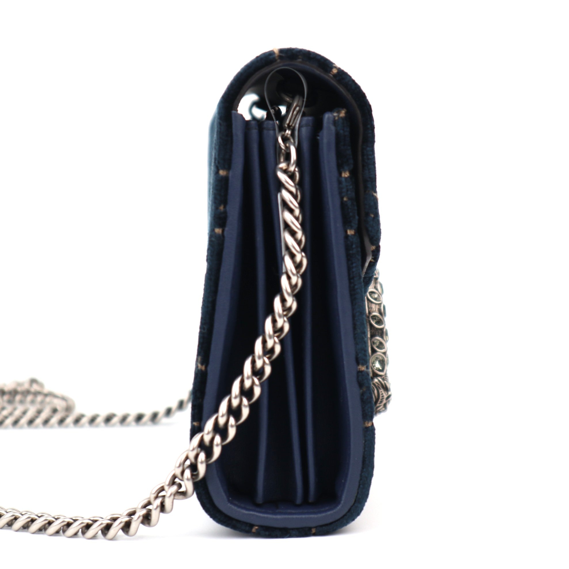 C1172 Gucci Dionysus chain wallet velvet crossbody bag  Navy -Pre Owned