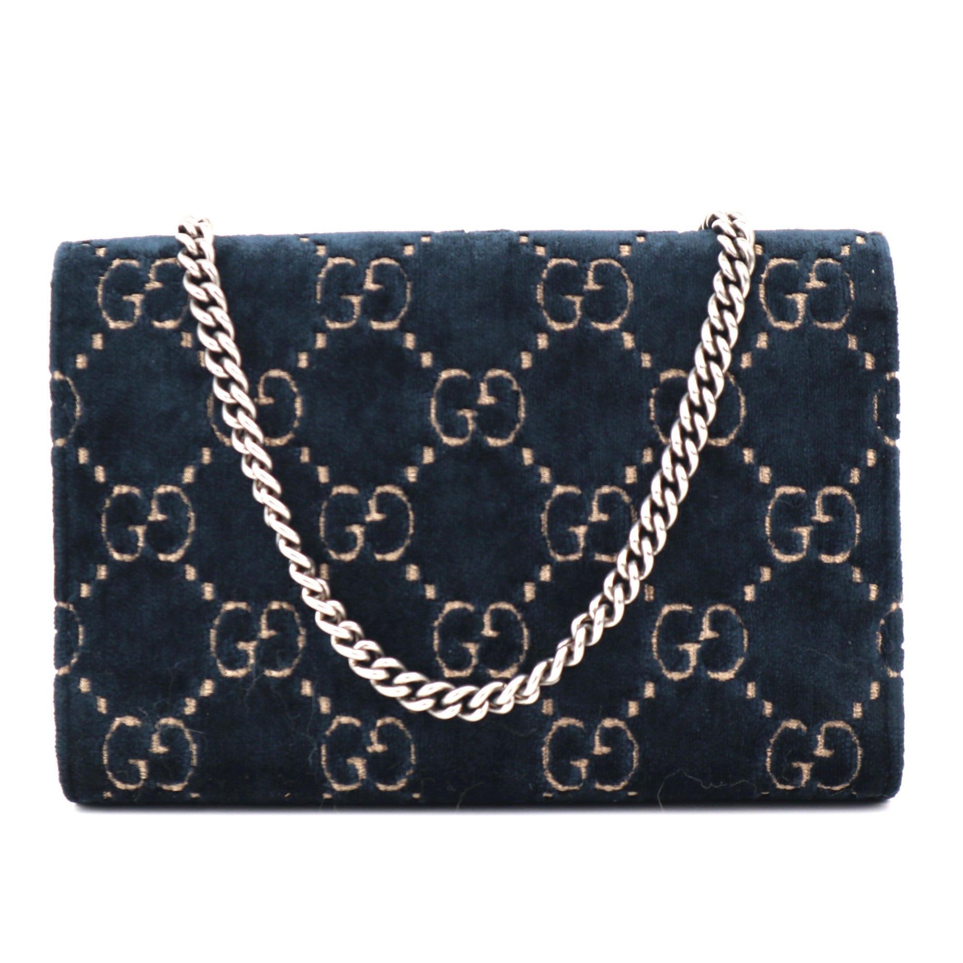 C1172 Gucci Dionysus chain wallet velvet crossbody bag  Navy -Pre Owned