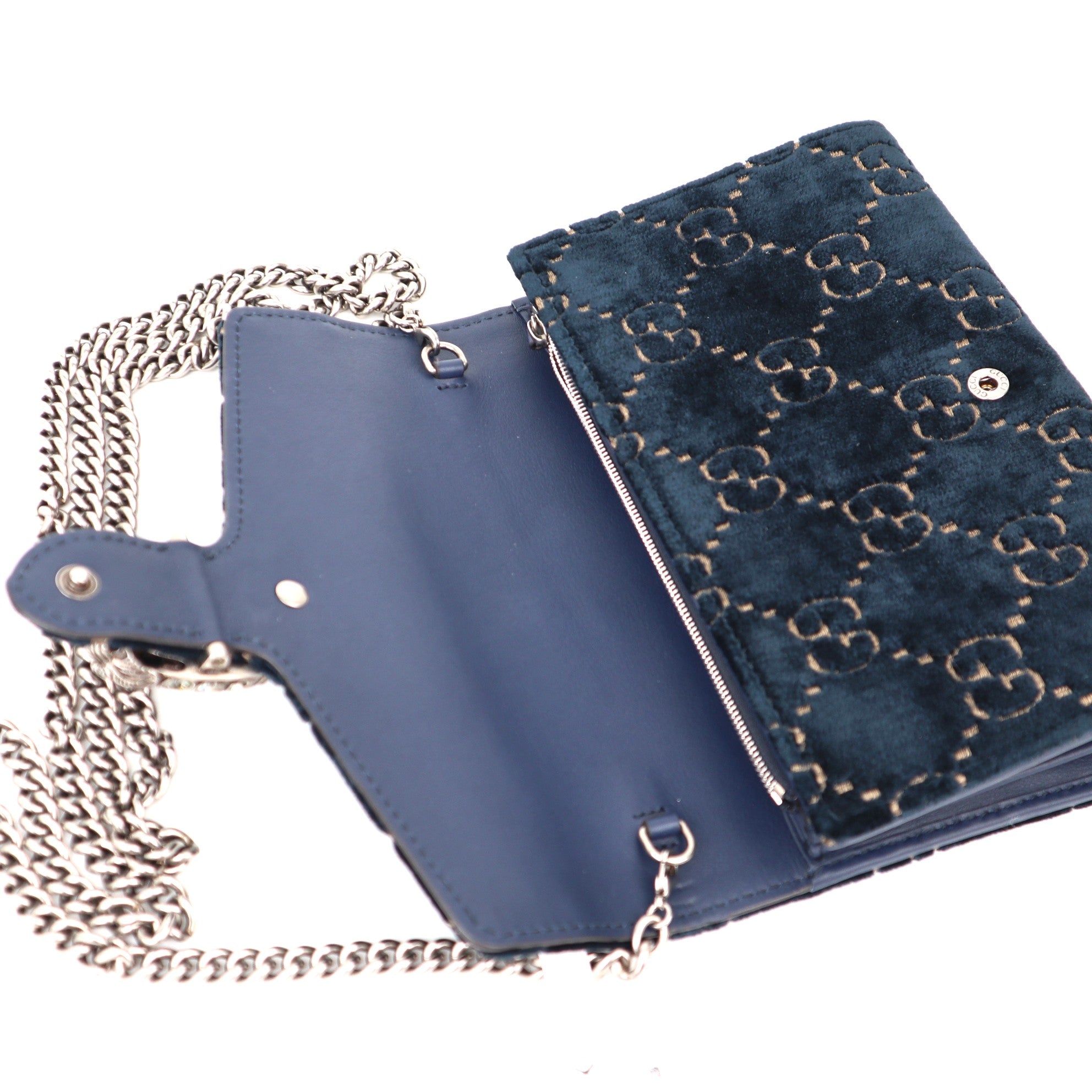 C1172 Gucci Dionysus chain wallet velvet crossbody bag  Navy -Pre Owned
